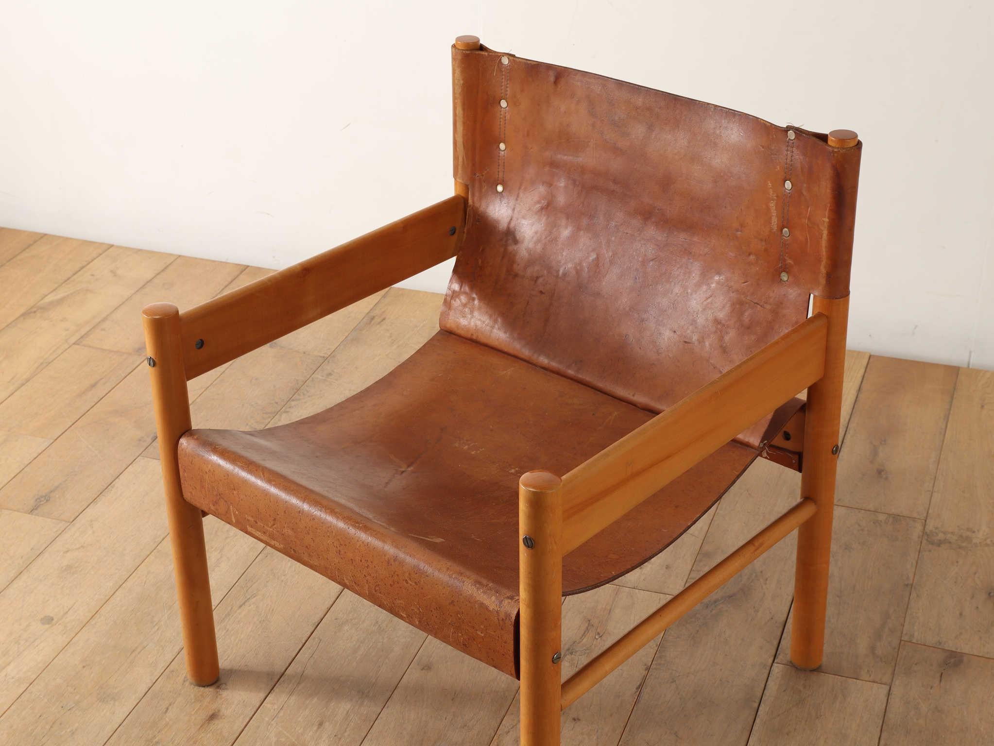Brazilian Leather Arm Chair 1950's In Good Condition For Sale In Shibuya-ku, 13