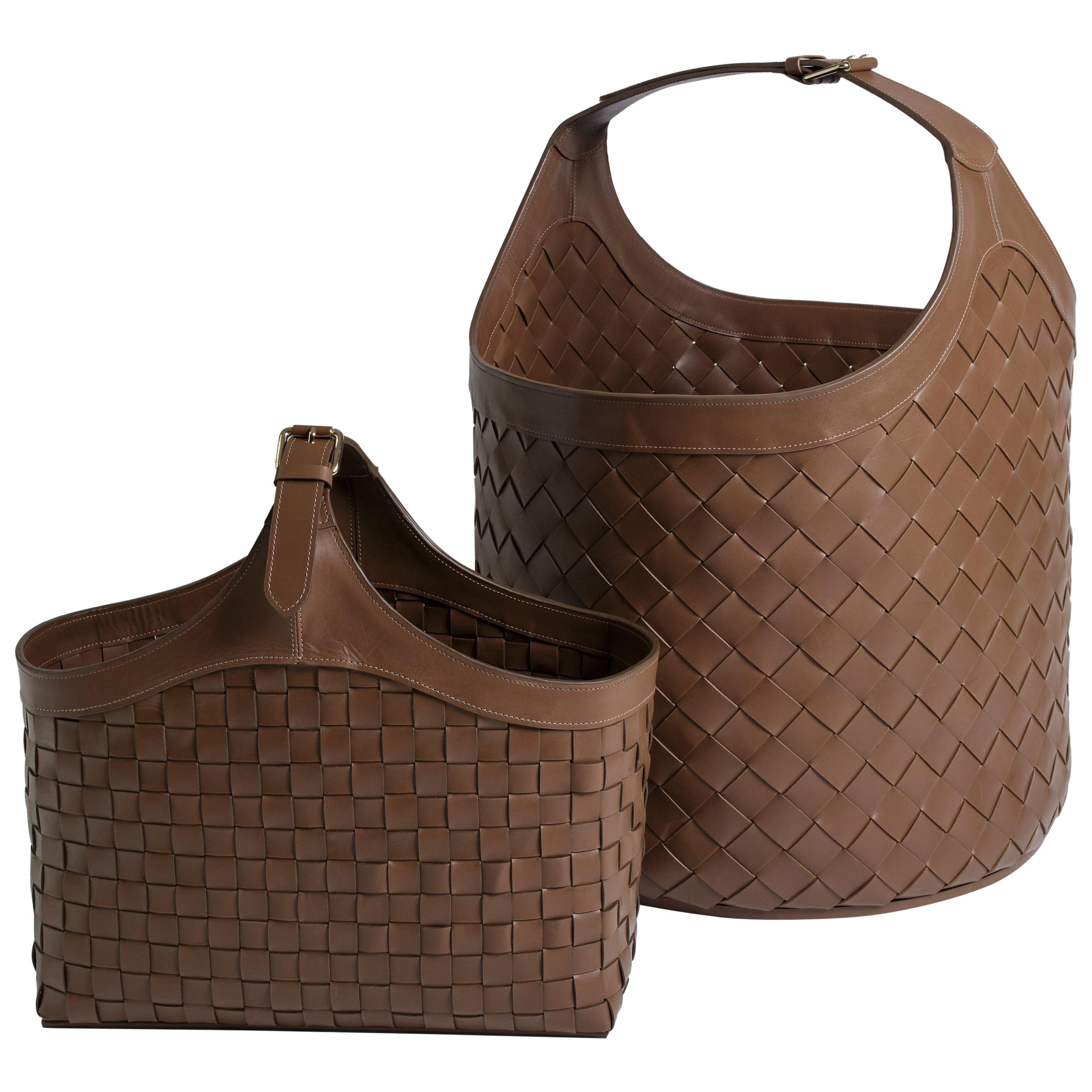 Brazilian Leather Baskets For Sale
