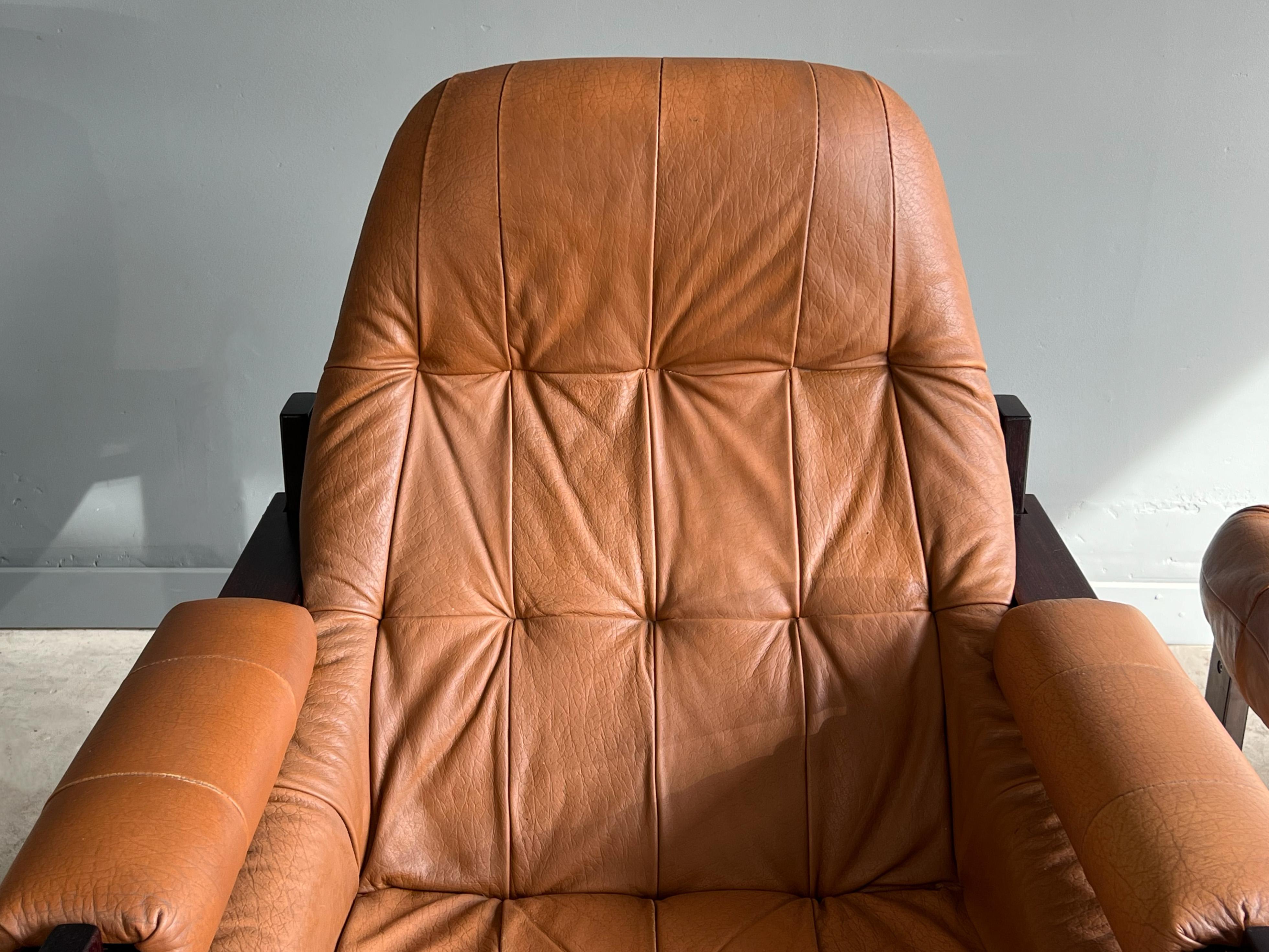 Brazilian Leather Lounge Chair and Ottoman by Percival Lafer 4