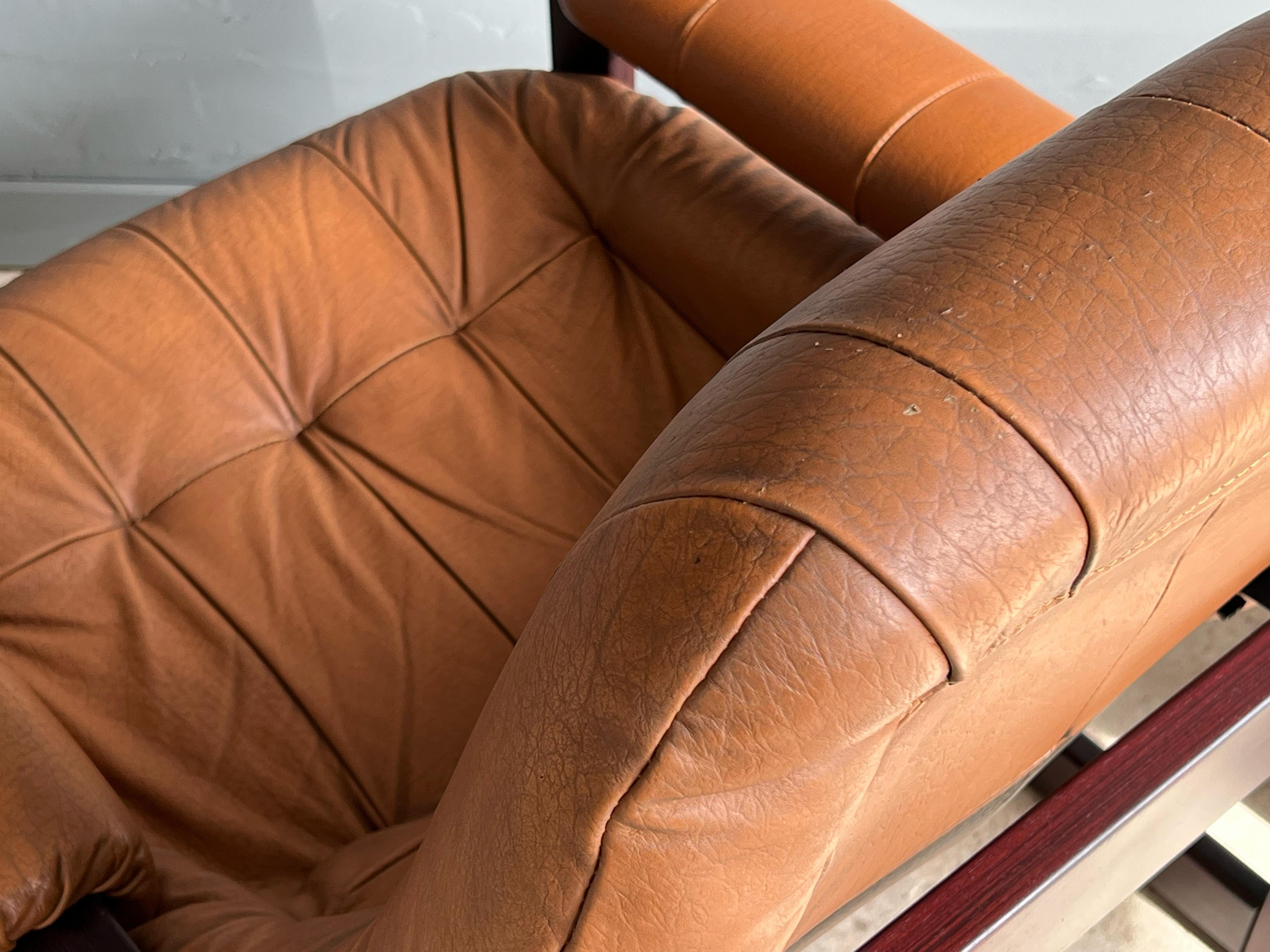 Brazilian Leather Lounge Chair and Ottoman by Percival Lafer 6