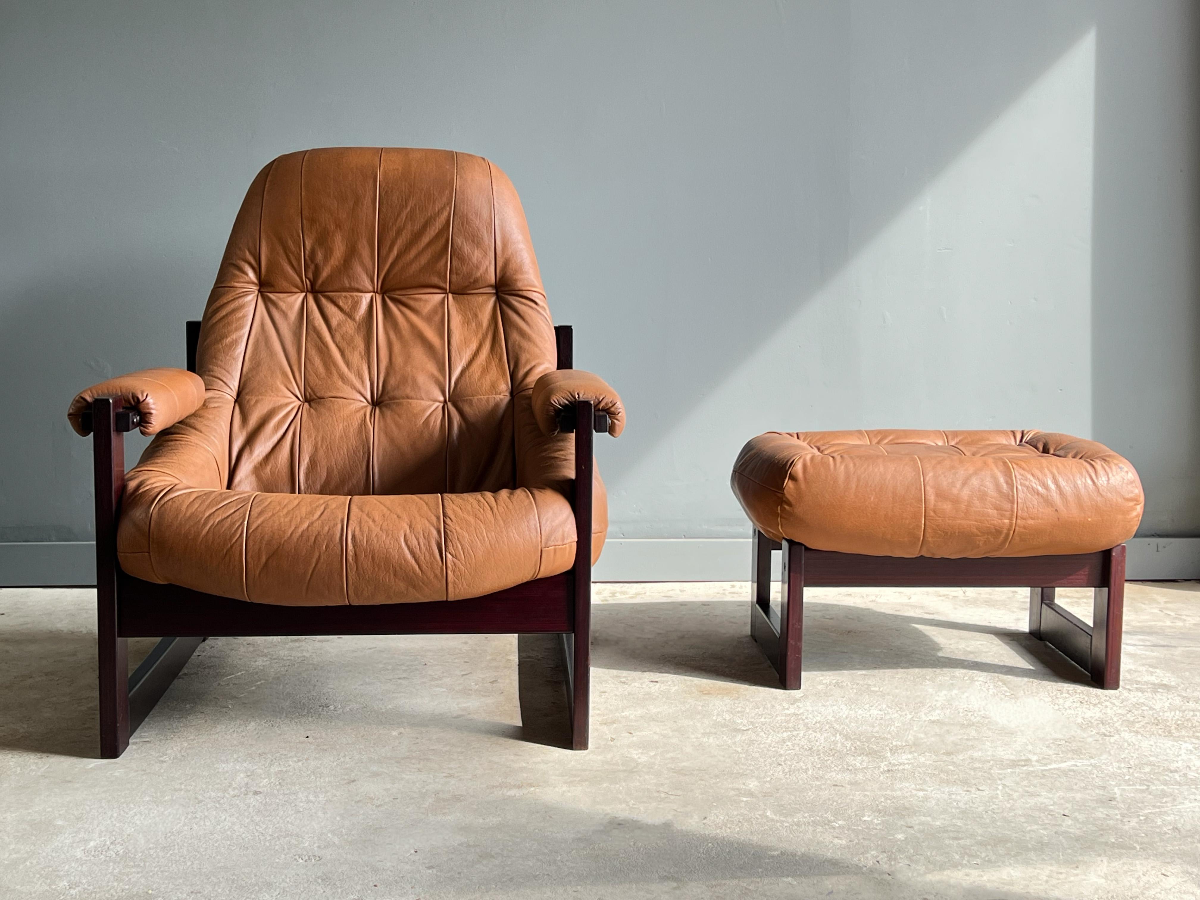 Brazilian Leather Lounge Chair and Ottoman by Percival Lafer 8