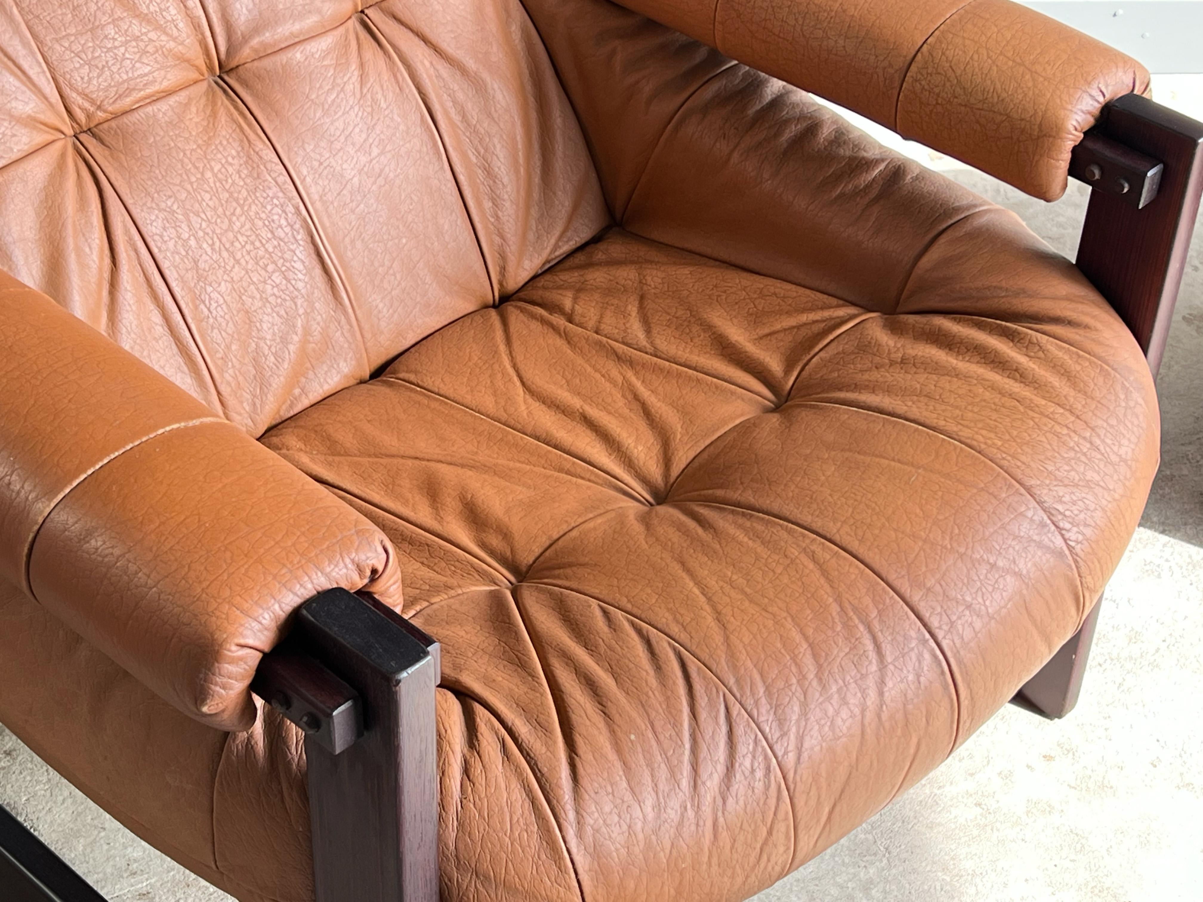 Brazilian Leather Lounge Chair and Ottoman by Percival Lafer 10
