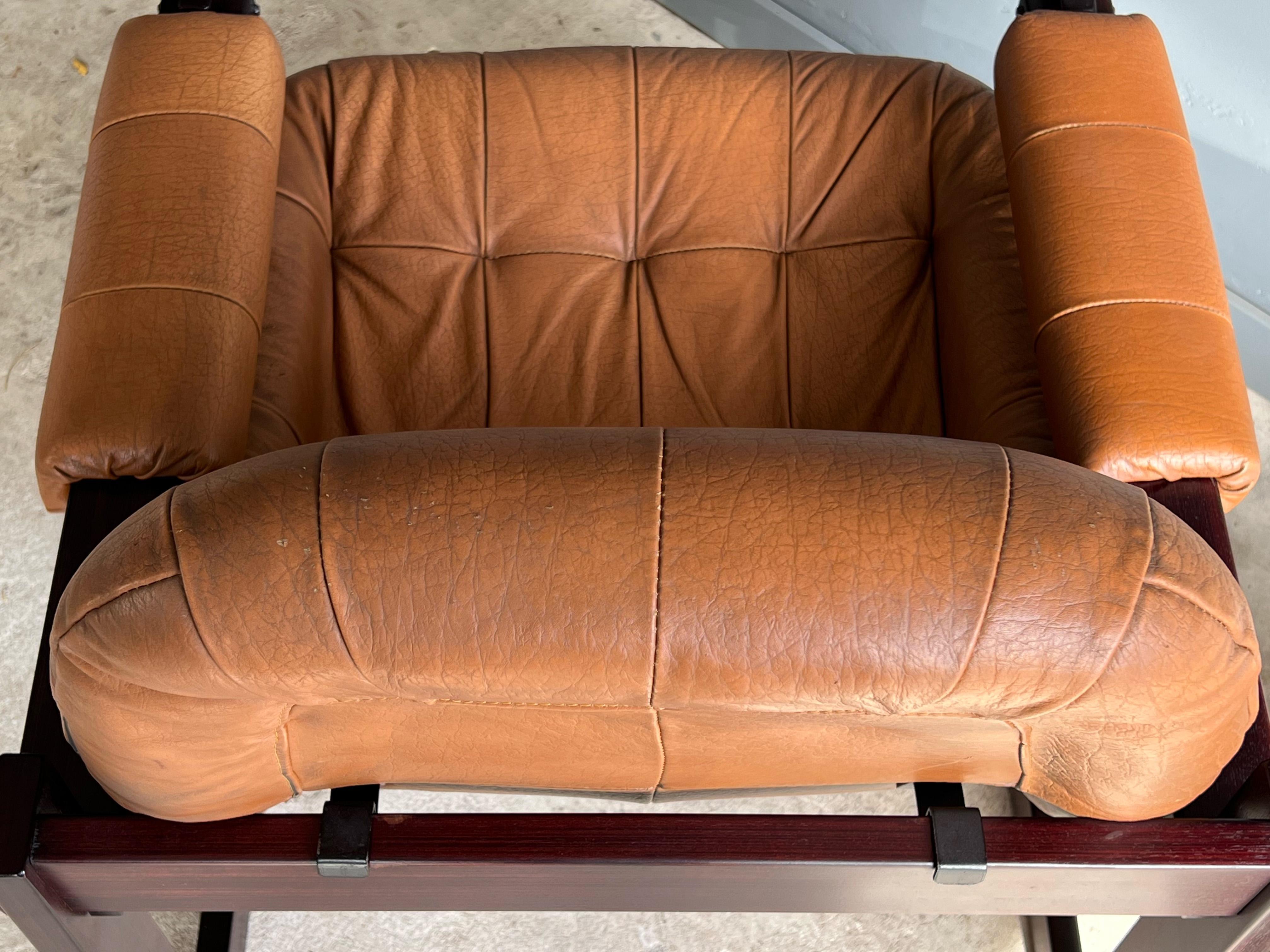 Brazilian Leather Lounge Chair and Ottoman by Percival Lafer 11