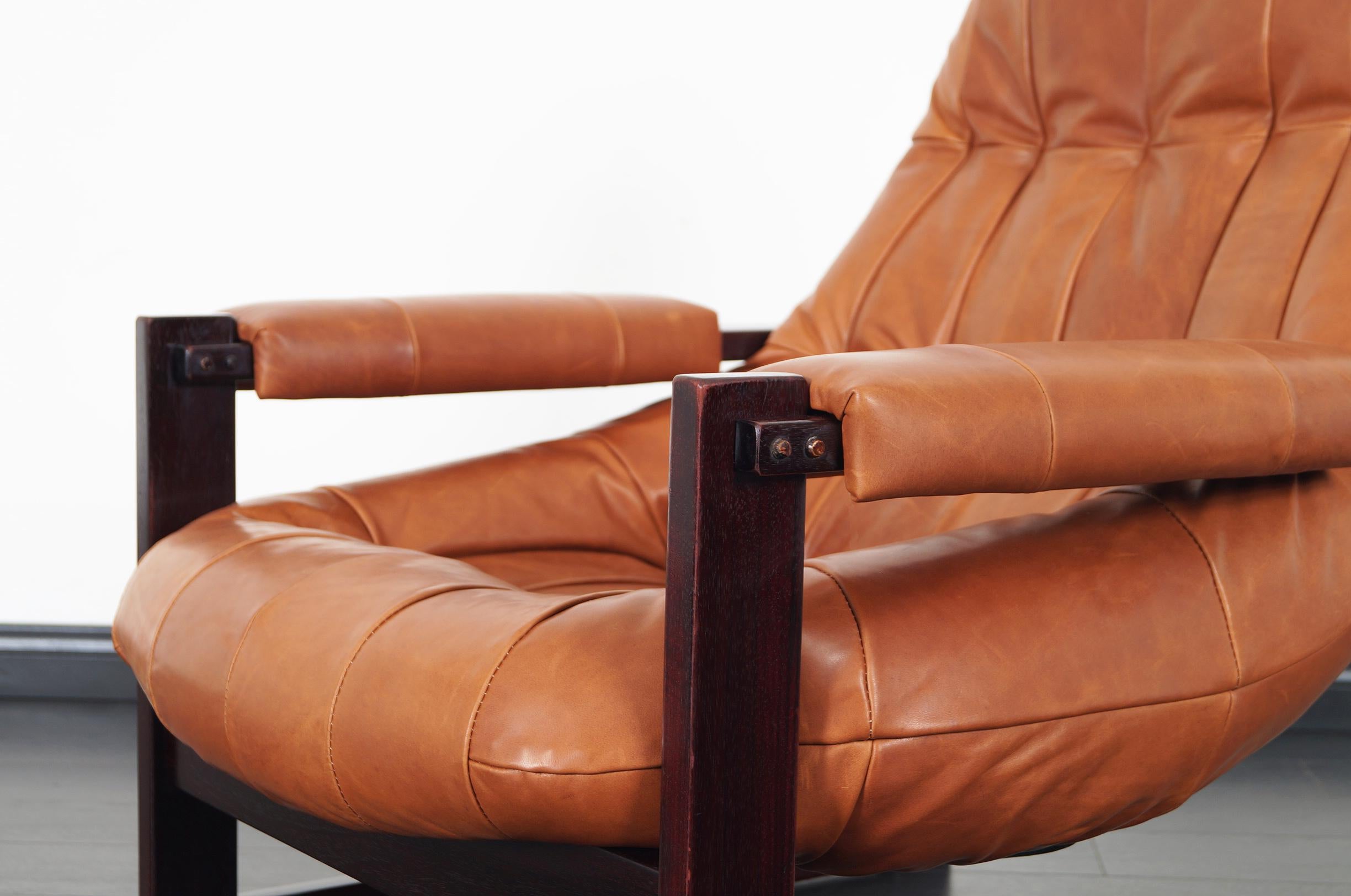 Late 20th Century Brazilian Leather Lounge Chair and Ottoman by Percival Lafer