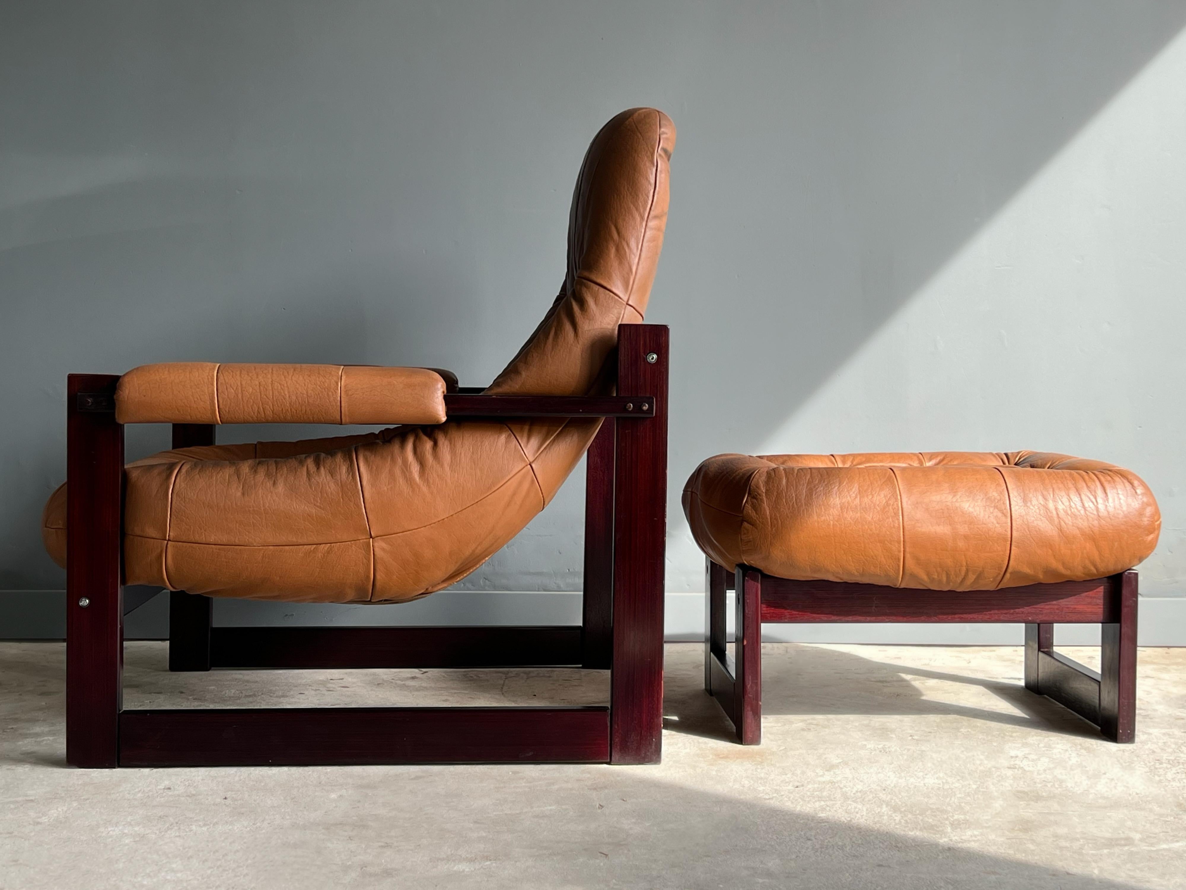Late 20th Century Brazilian Leather Lounge Chair and Ottoman by Percival Lafer