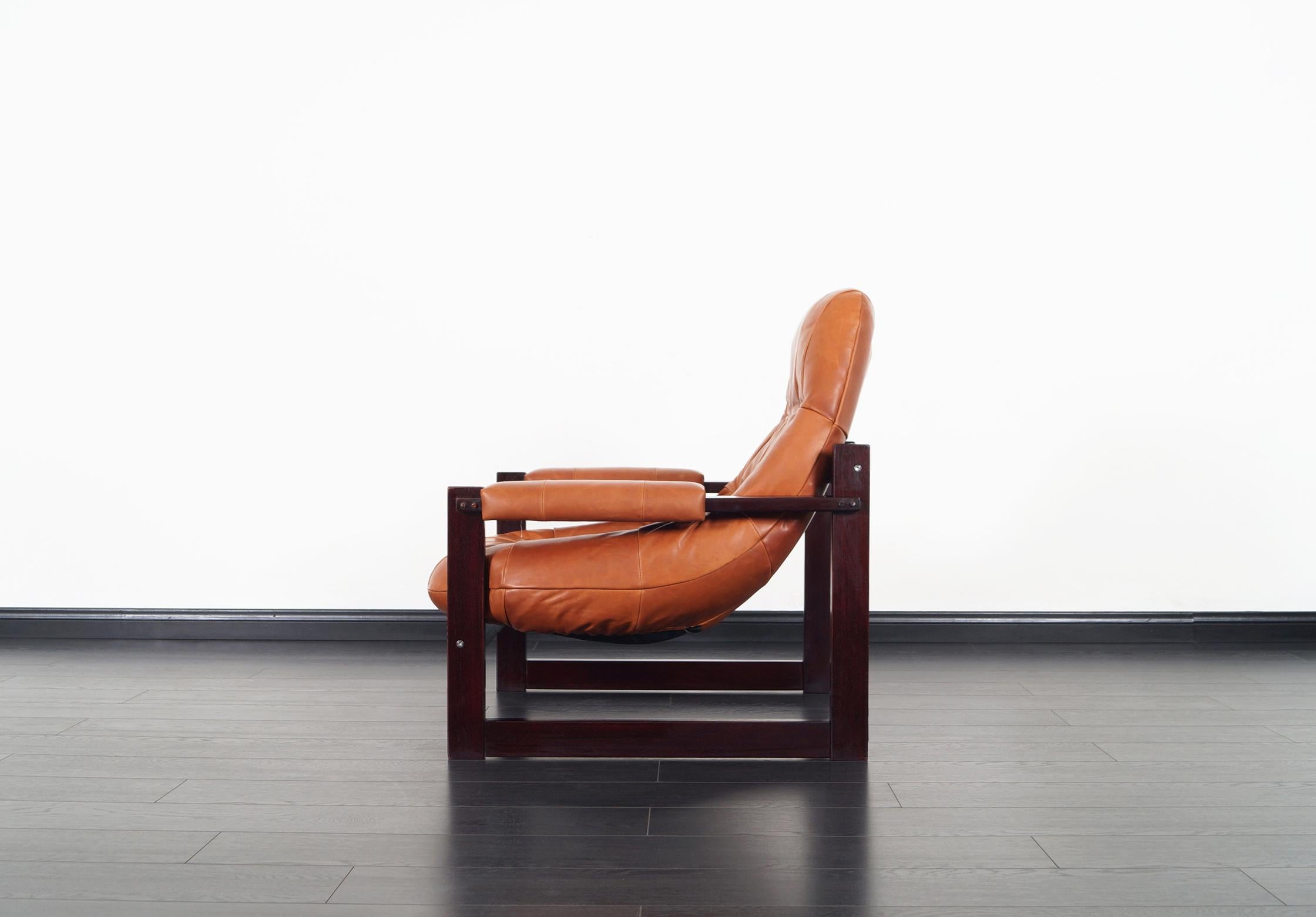Brazilian Leather Lounge Chair and Ottoman by Percival Lafer 1
