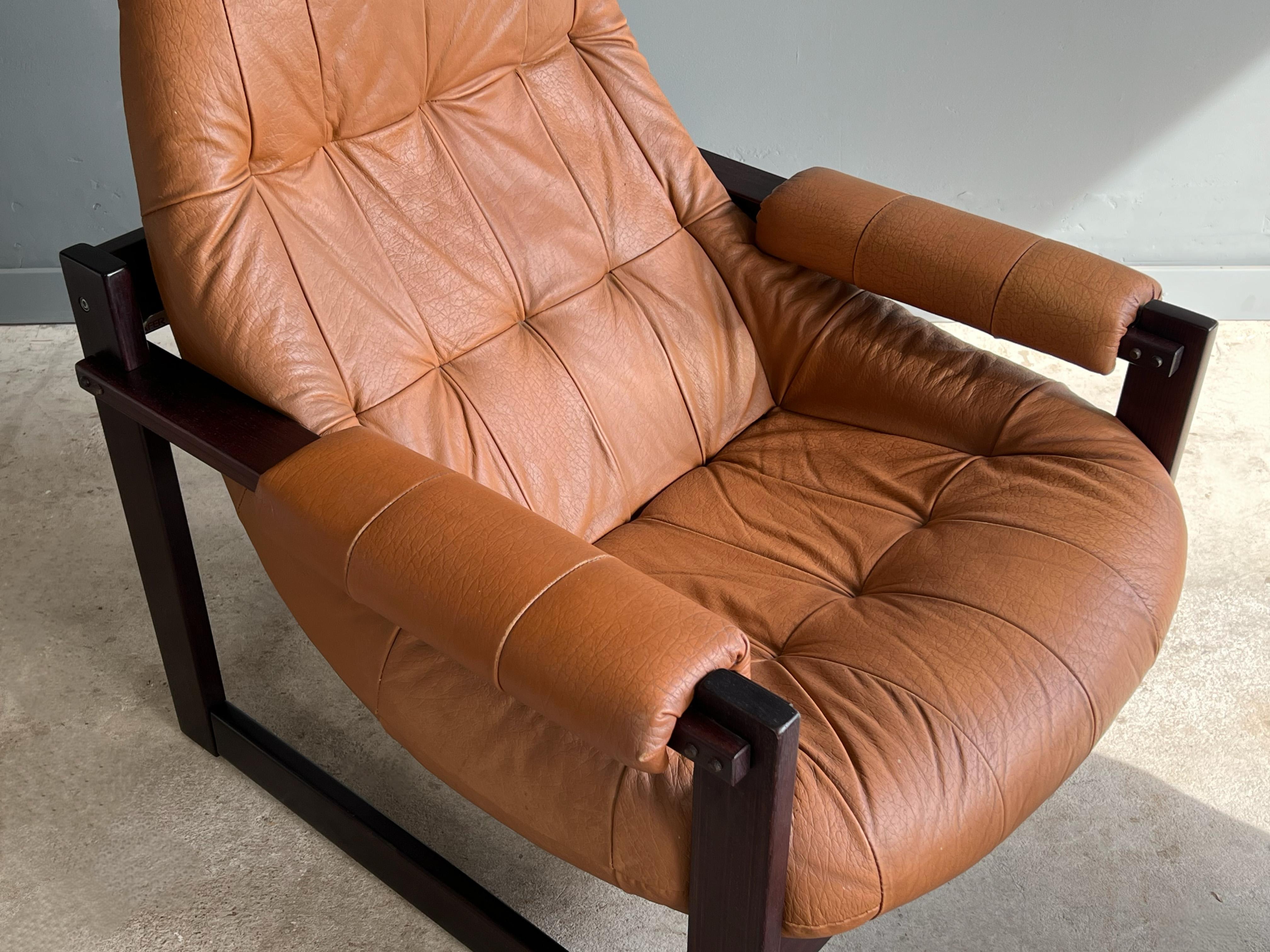 Brazilian Leather Lounge Chair and Ottoman by Percival Lafer 1