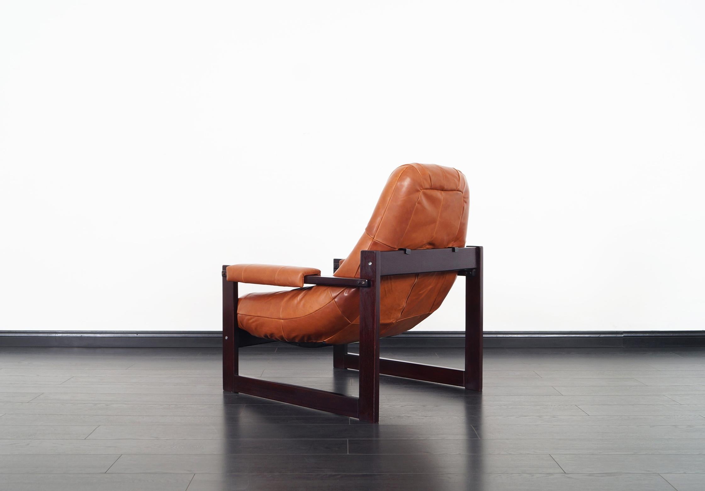 Brazilian Leather Lounge Chair and Ottoman by Percival Lafer 2