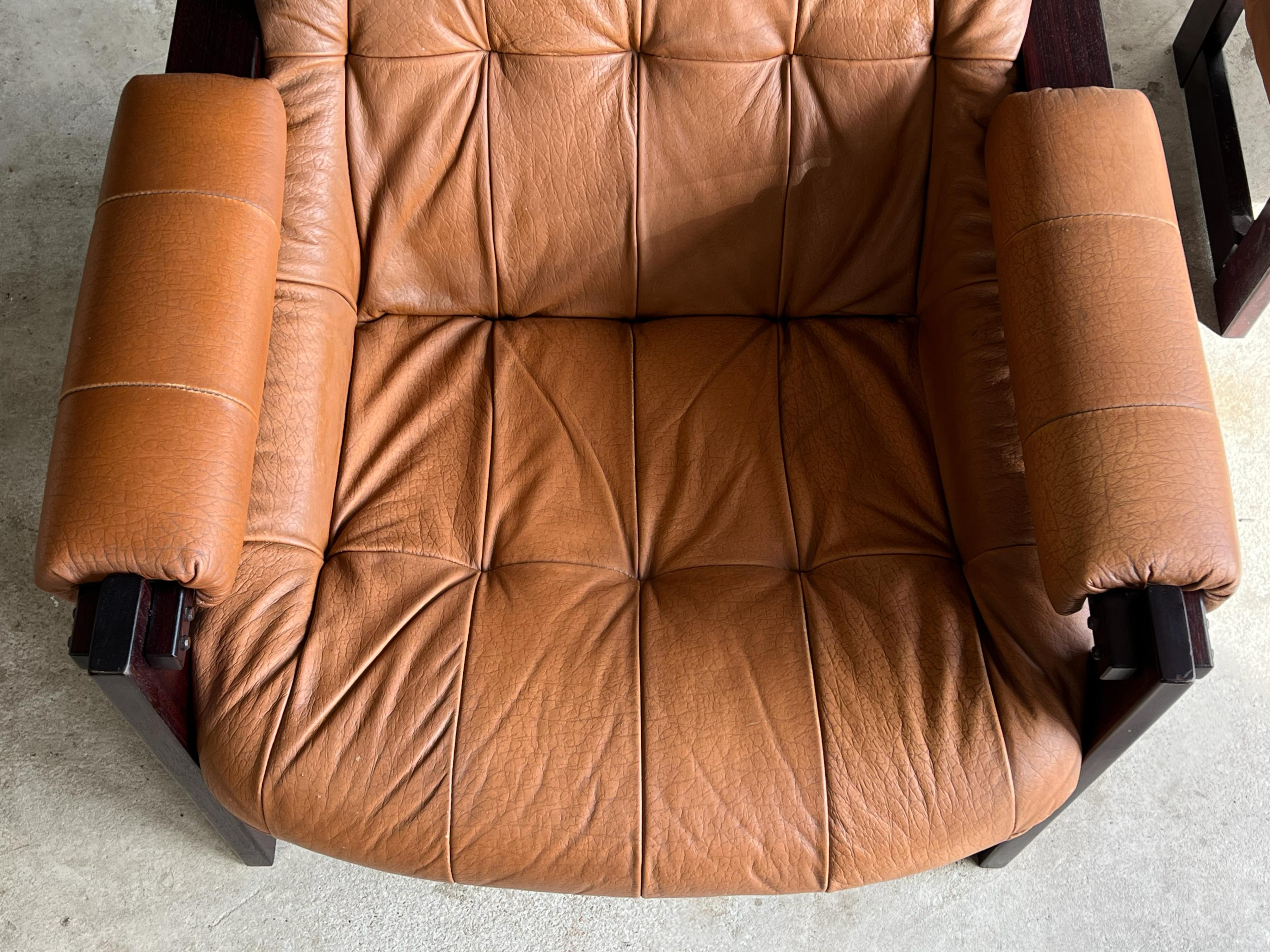 Brazilian Leather Lounge Chair and Ottoman by Percival Lafer 2
