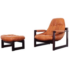 Brazilian Leather Lounge Chair and Ottoman by Percival Lafer at 1stDibs