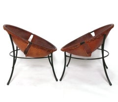 Brazilian Leather Sling Lounge Chairs Lina Bo Bardi Style with Sheepkins 1960s