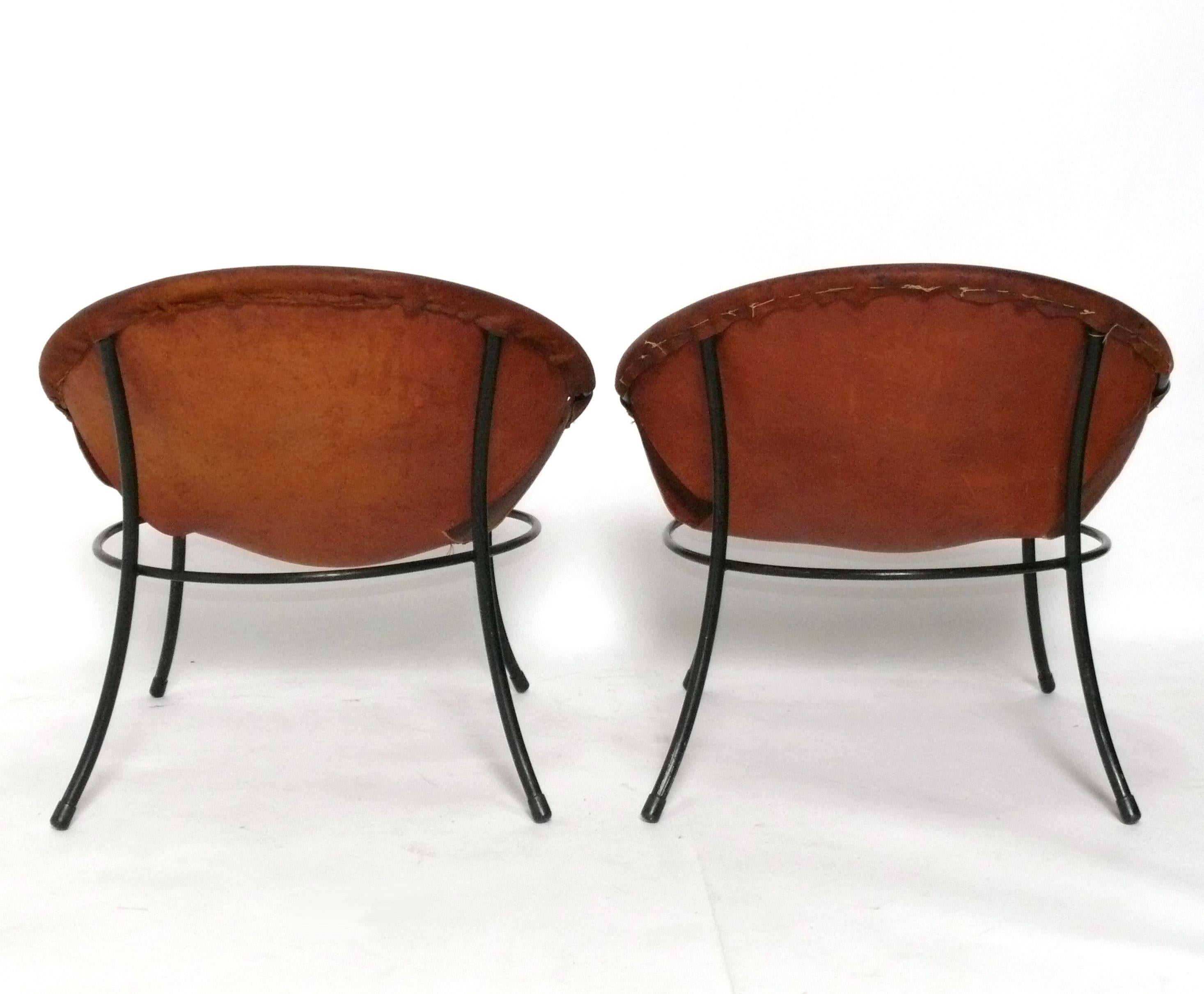 Metà XX secolo Sedie da salotto a fionda in pelle brasiliana in stile Lina Bo Bardi con pelli di pecora anni '60 in vendita