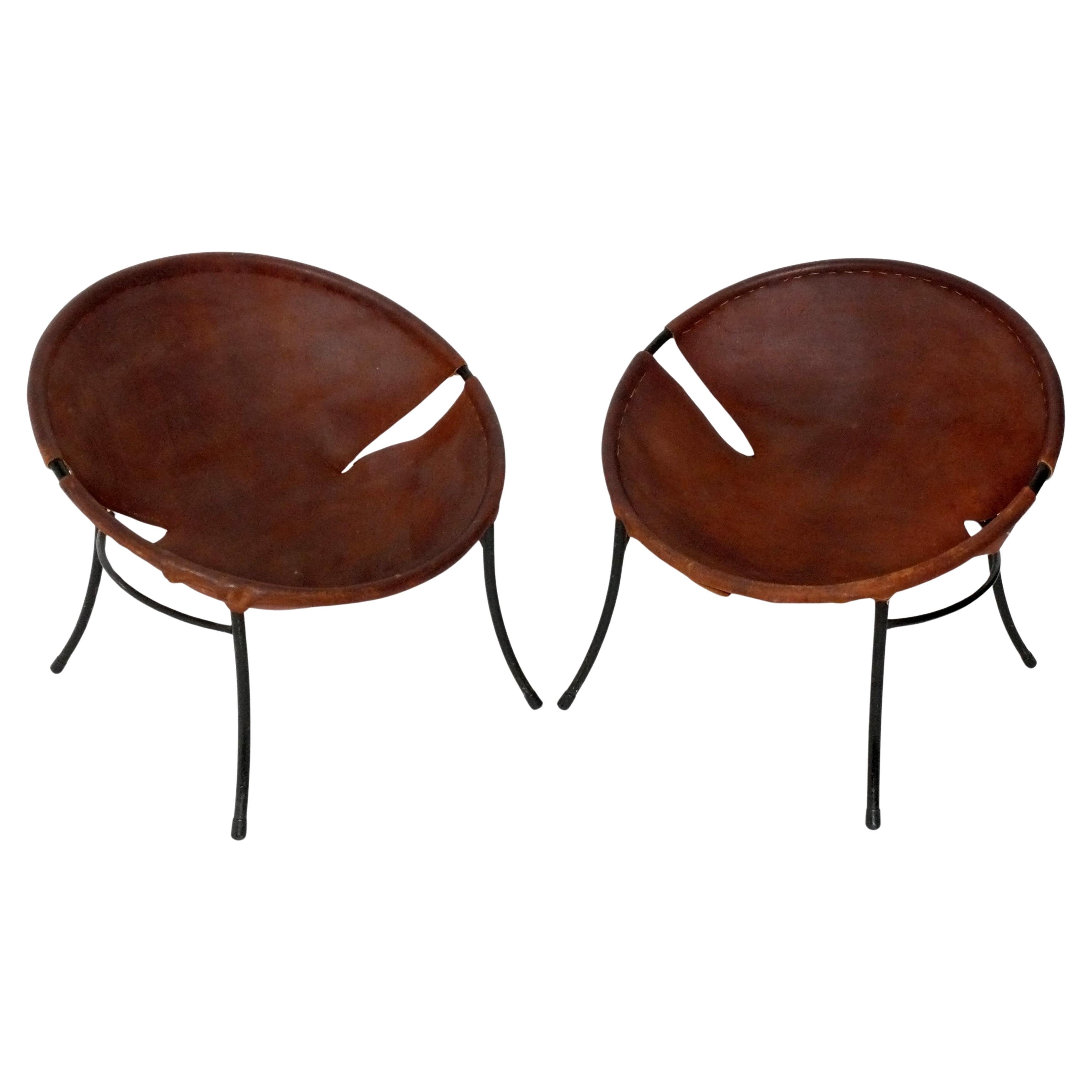 Sedie da salotto a fionda in pelle brasiliana in stile Lina Bo Bardi con pelli di pecora anni 
60 in vendita