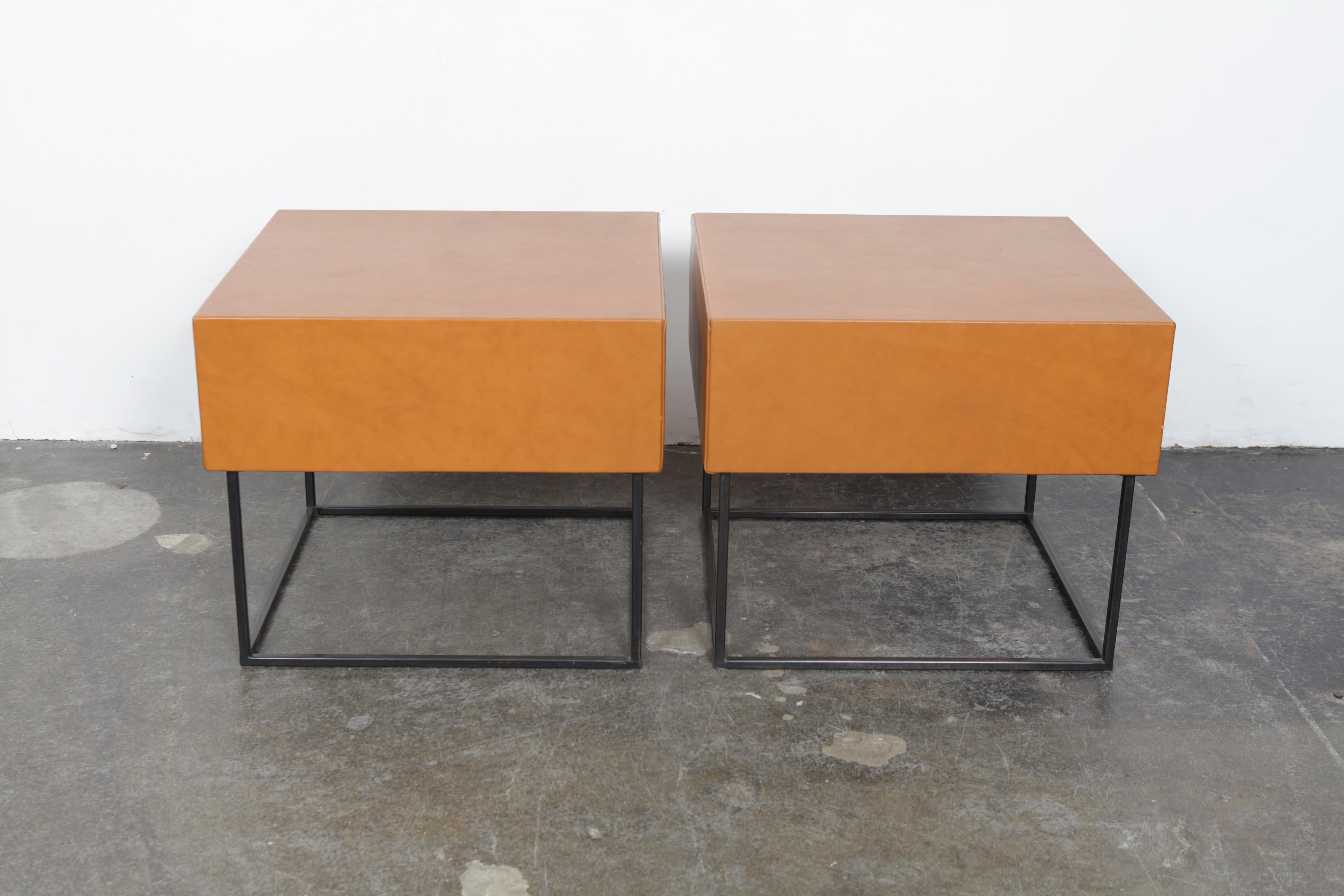 1960s Brazilian Leather Wrapped End Tables with Rosewood Drawer Fronts For Sale 9