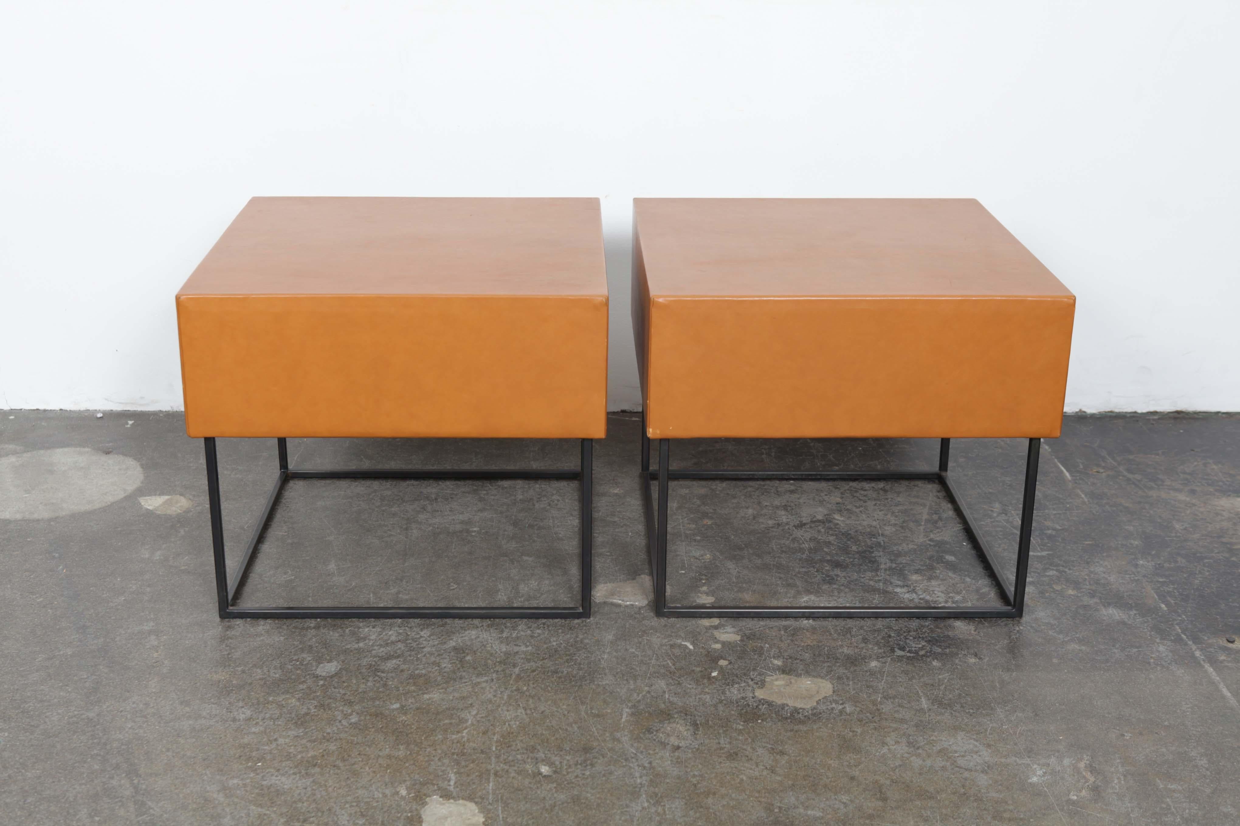 1960s Brazilian Leather Wrapped End Tables with Rosewood Drawer Fronts For Sale 10