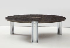 Brazilian Limestone and Chrome Coffee Table with Fossils, 1970s