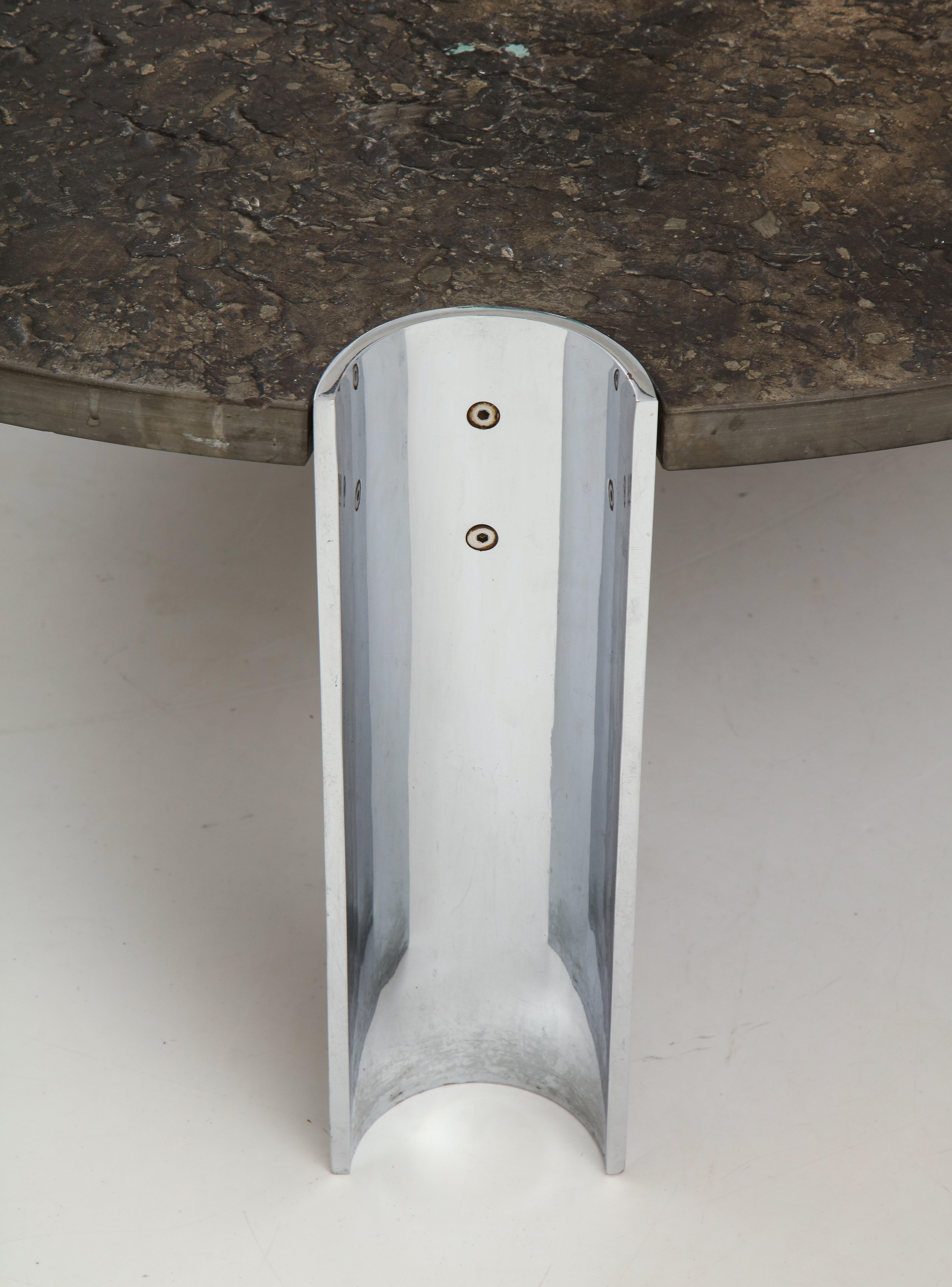 Late 20th Century Brazilian Limestone and Chrome Coffee Table with Fossils, 1970s