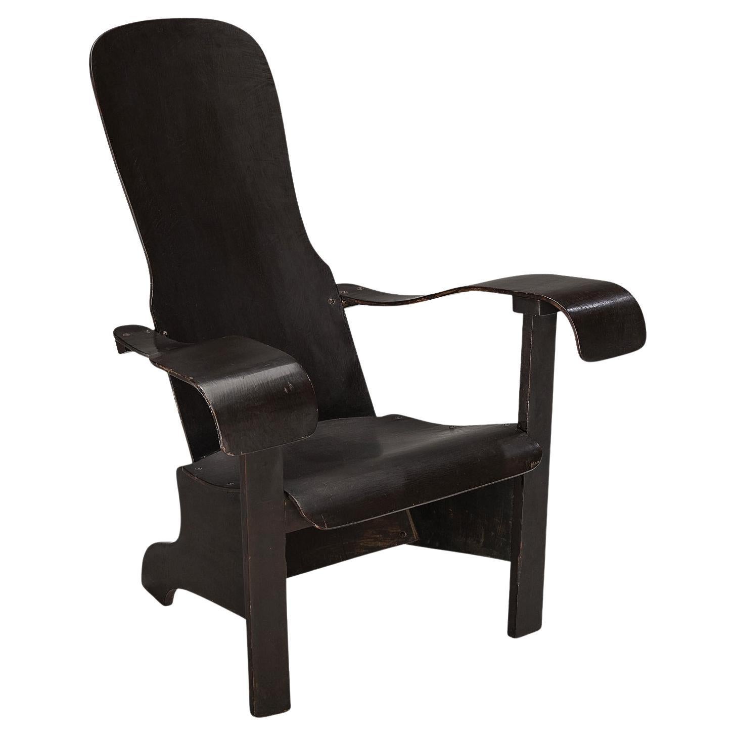 Brazilian Lounge Chair in Dark Laminated Wood by Móveis Cimo