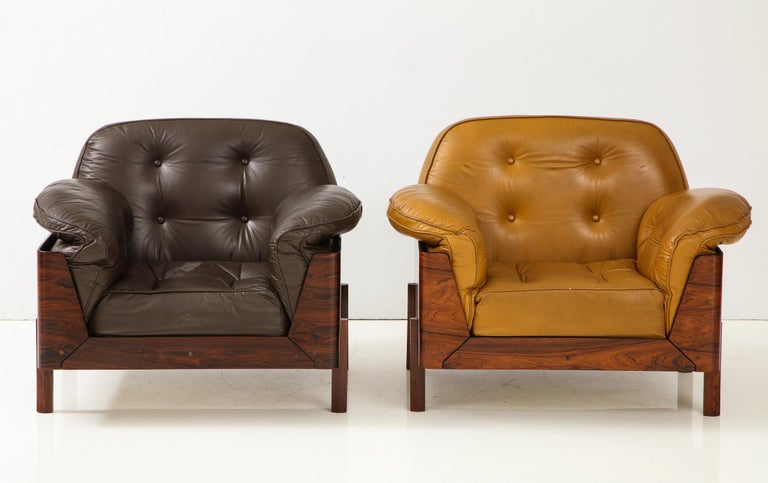 Brazilian Lounge Chair in Jacaranda and Brown Leather For Sale at 1stdibs