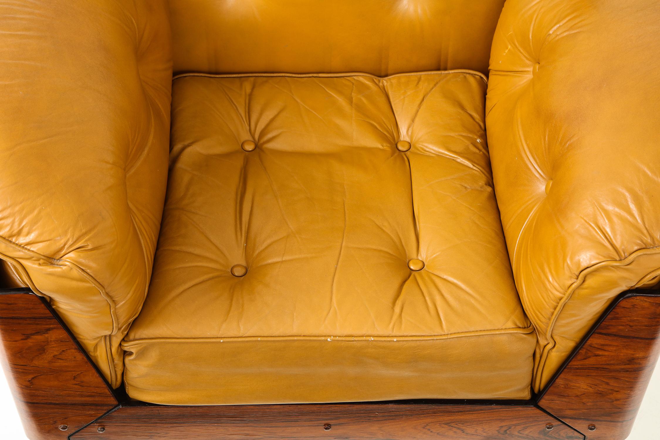  Lounge Chair in Jacaranda and Yellow Leather by J.D. Moveis e Decoracoes 2