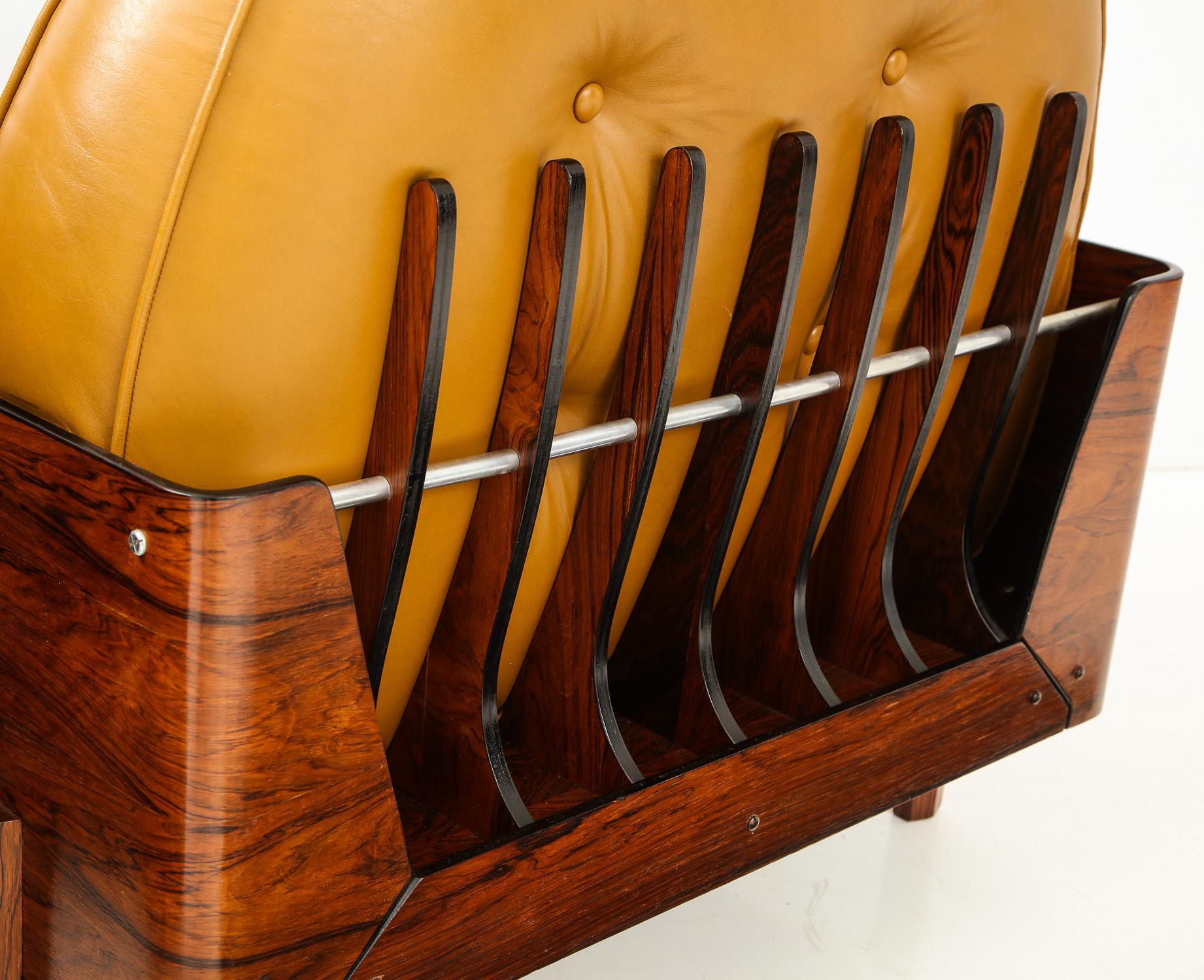 Mid-Century Modern Lounge Chair in Jacaranda and Yellow Leather by J.D. Moveis e Decoracoes