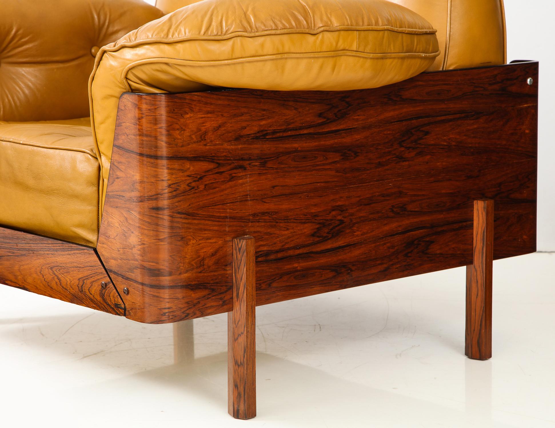 Brazilian Lounge Chair in Jacaranda and Yellow Leather by J.D. Moveis e Decoracoes