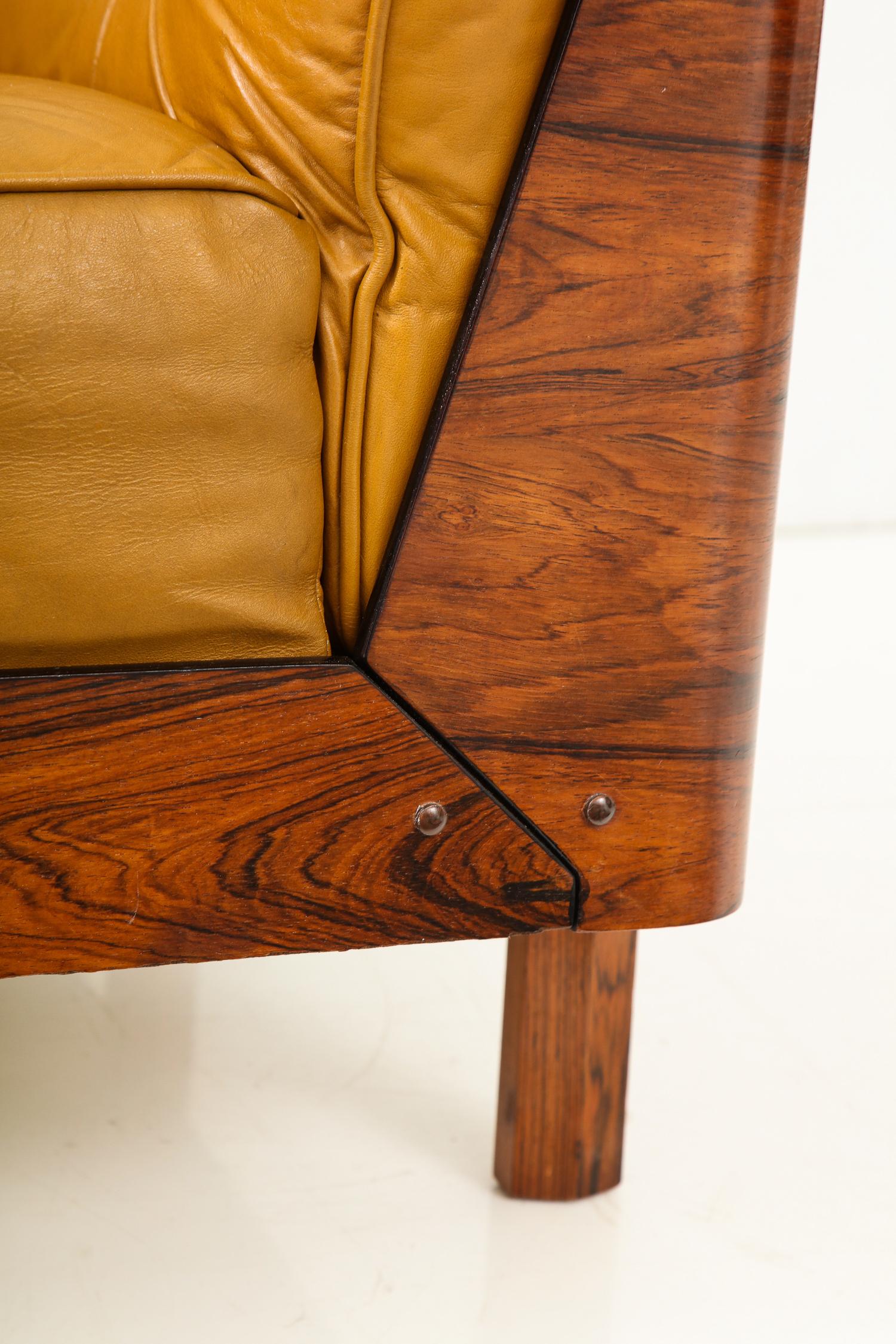 Mid-20th Century Lounge Chair in Jacaranda and Yellow Leather by J.D. Moveis e Decoracoes