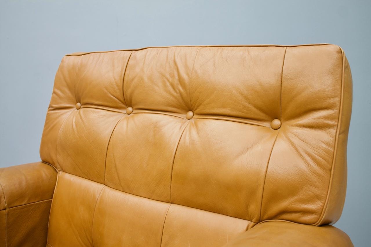 Brazilian Lounge Chair with Ottoman in Cognac Brown Leather, 1970s 8