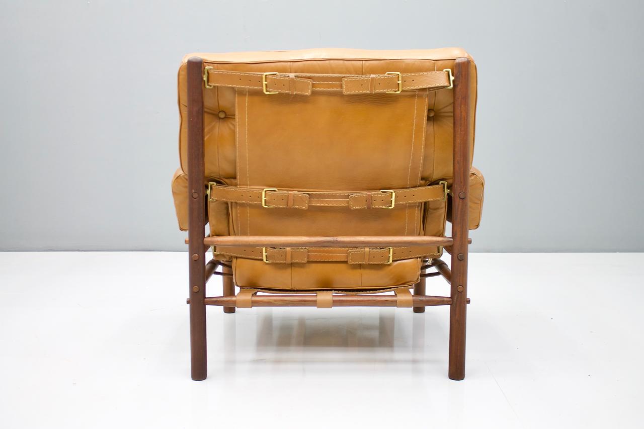 Brazilian Lounge Chair with Ottoman in Cognac Brown Leather, 1970s 9