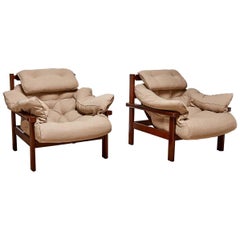 Brazilian Lounge Chairs and Ottoman in the Style of Jean Gillon