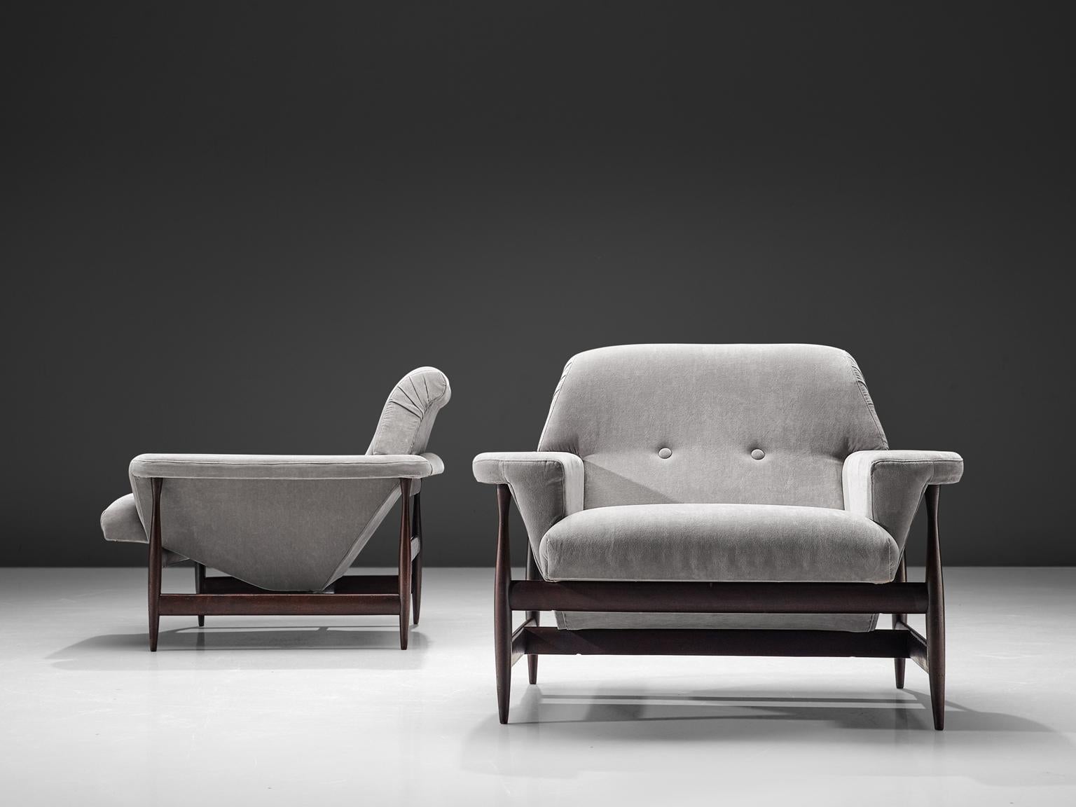 Mid-Century Modern Brazilian Lounge Chairs in Grey Fabric, circa 1960