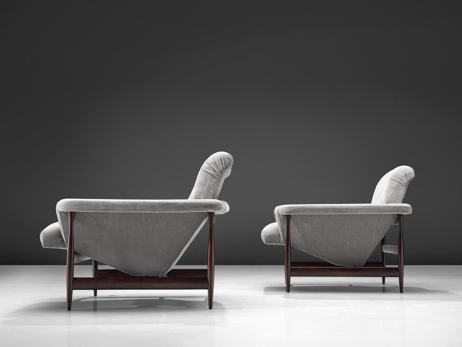 Mid-20th Century Brazilian Lounge Chairs in Grey Fabric, circa 1960