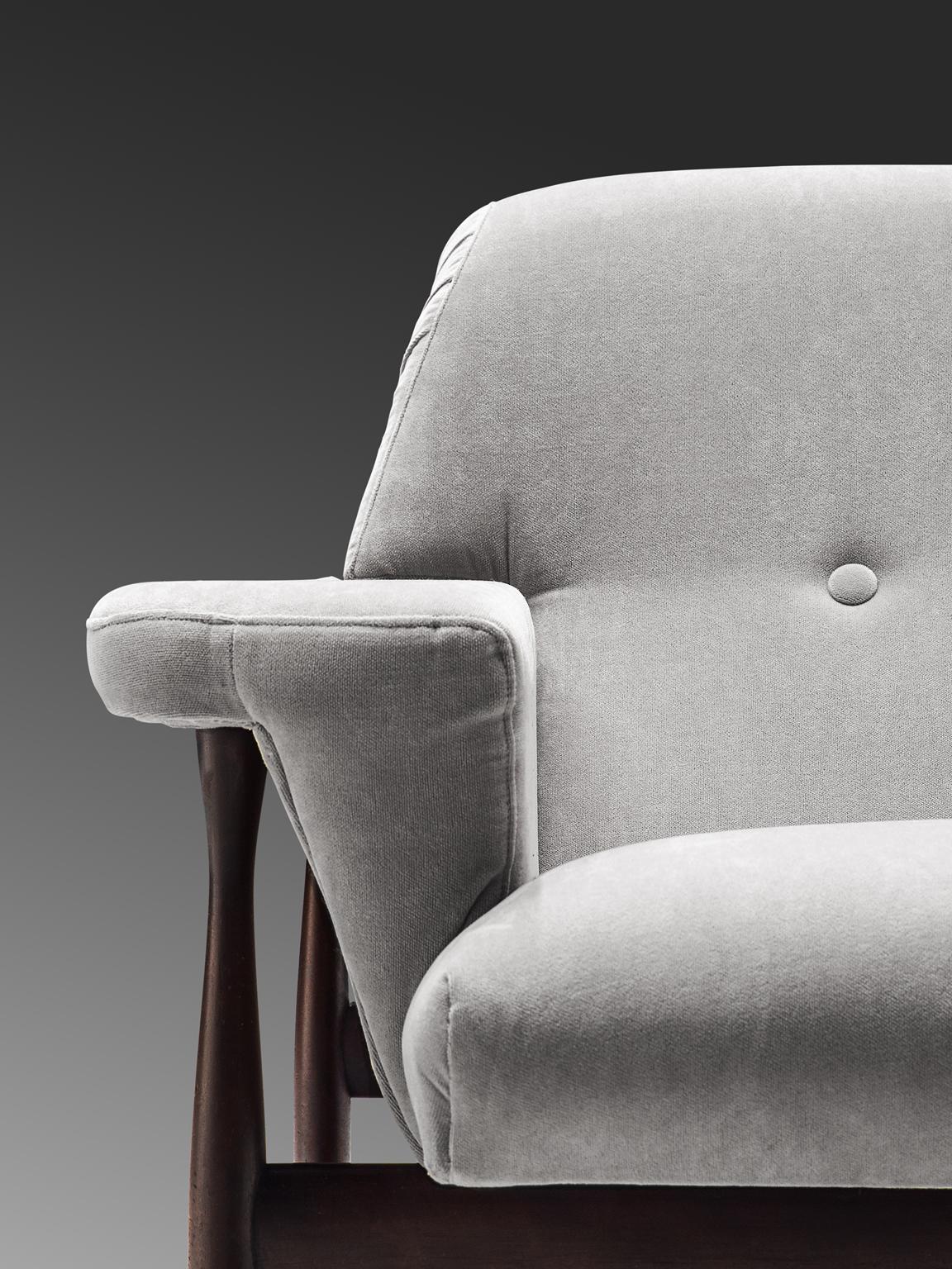 Brazilian Lounge Chairs in Grey Fabric, circa 1960 3