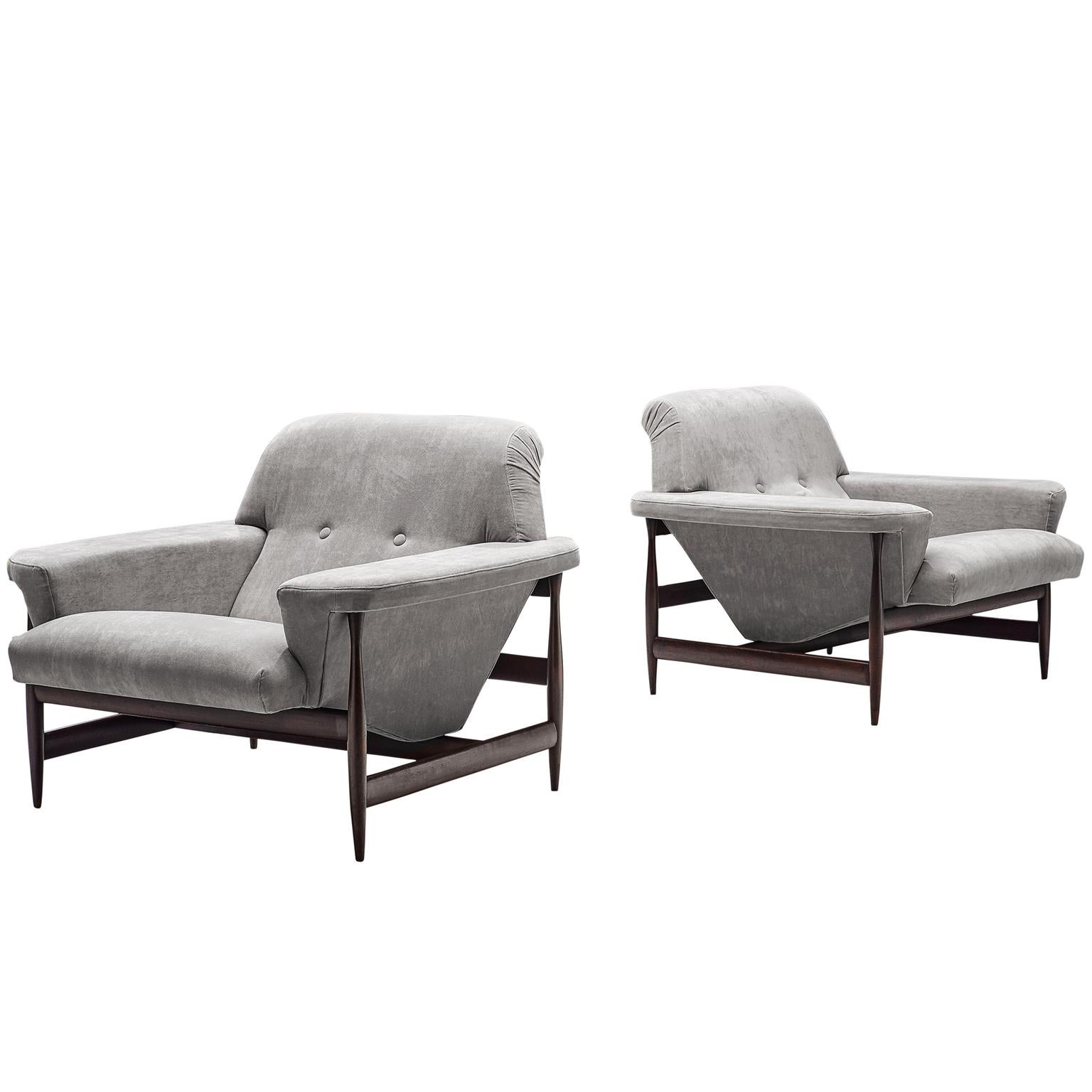 Brazilian Lounge Chairs in Grey Fabric, circa 1960