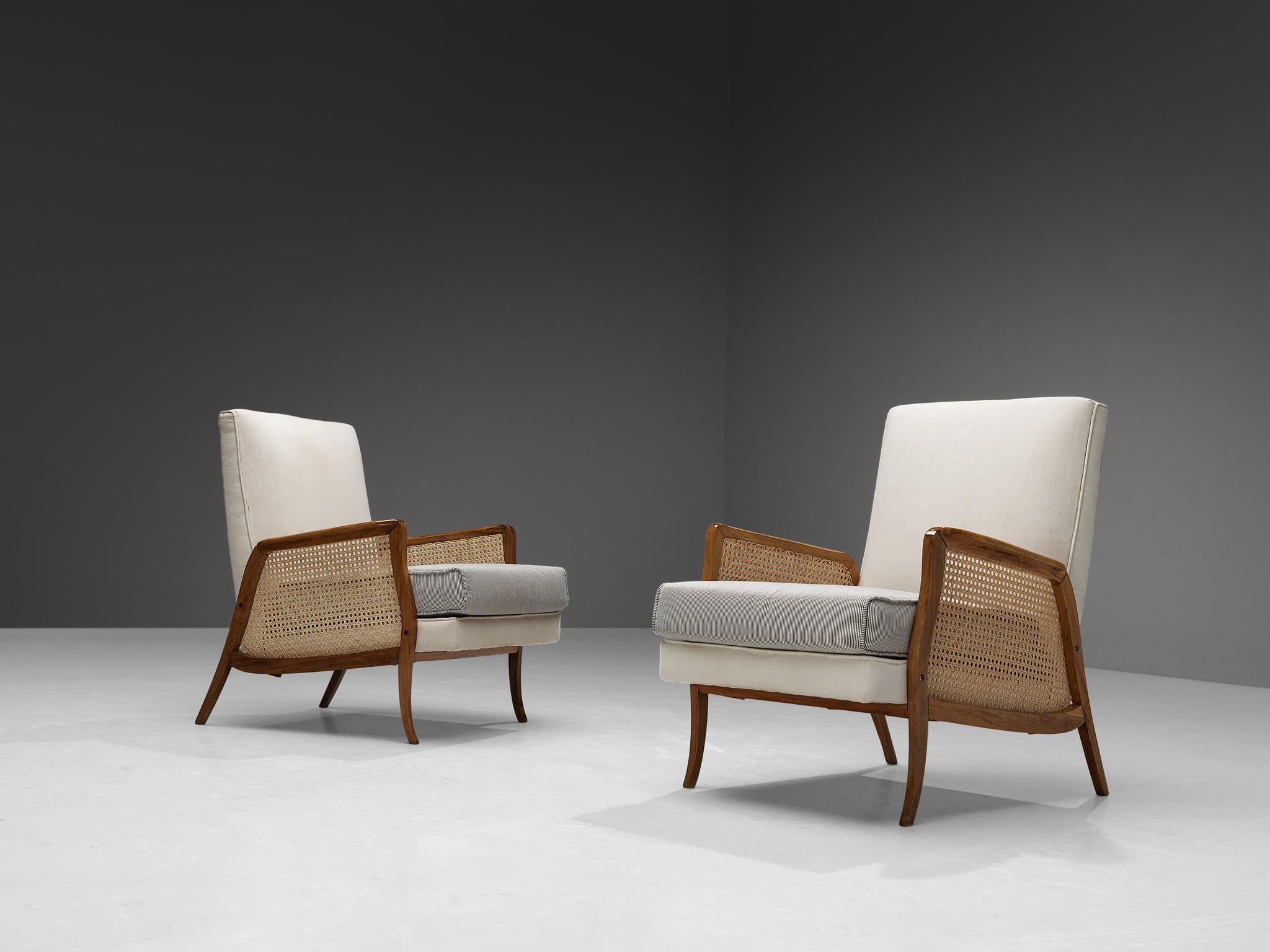 Mid-Century Modern Brazilian Lounge Chairs in Walnut and Cane 