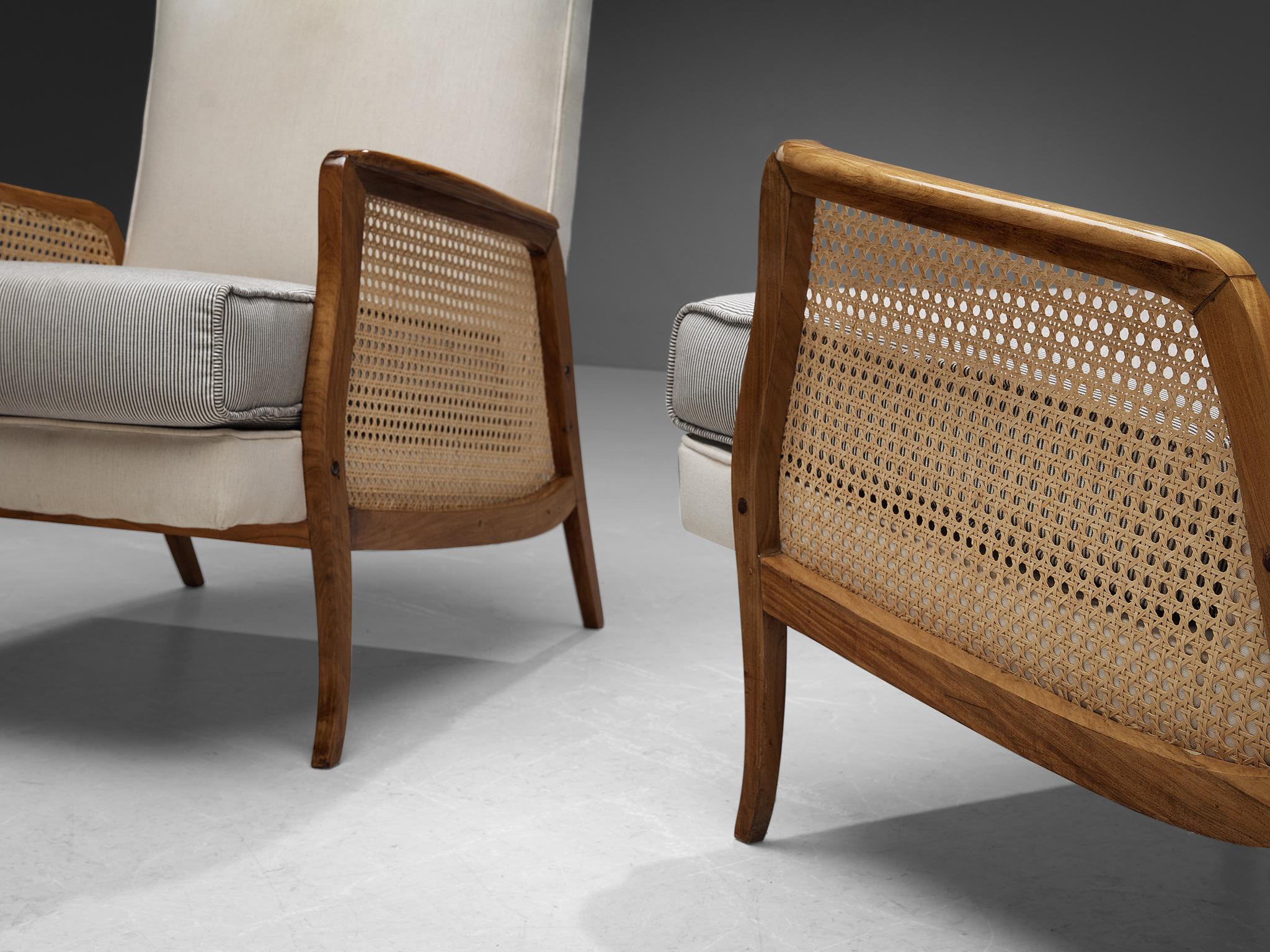 Brazilian Lounge Chairs in Walnut and Cane  In Good Condition For Sale In Waalwijk, NL