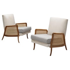 Retro Brazilian Lounge Chairs in Walnut and Cane