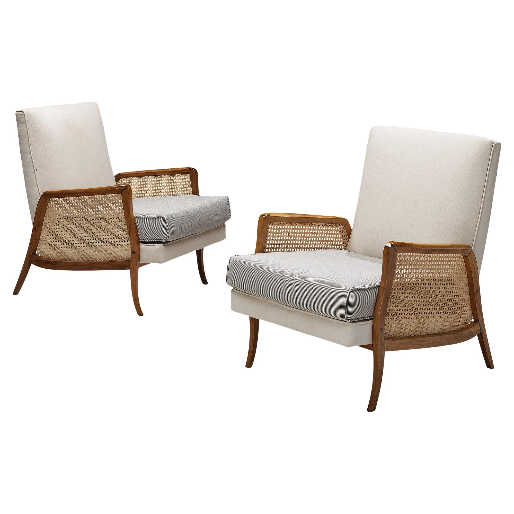 Brazilian Lounge Chairs in Walnut and Cane  For Sale