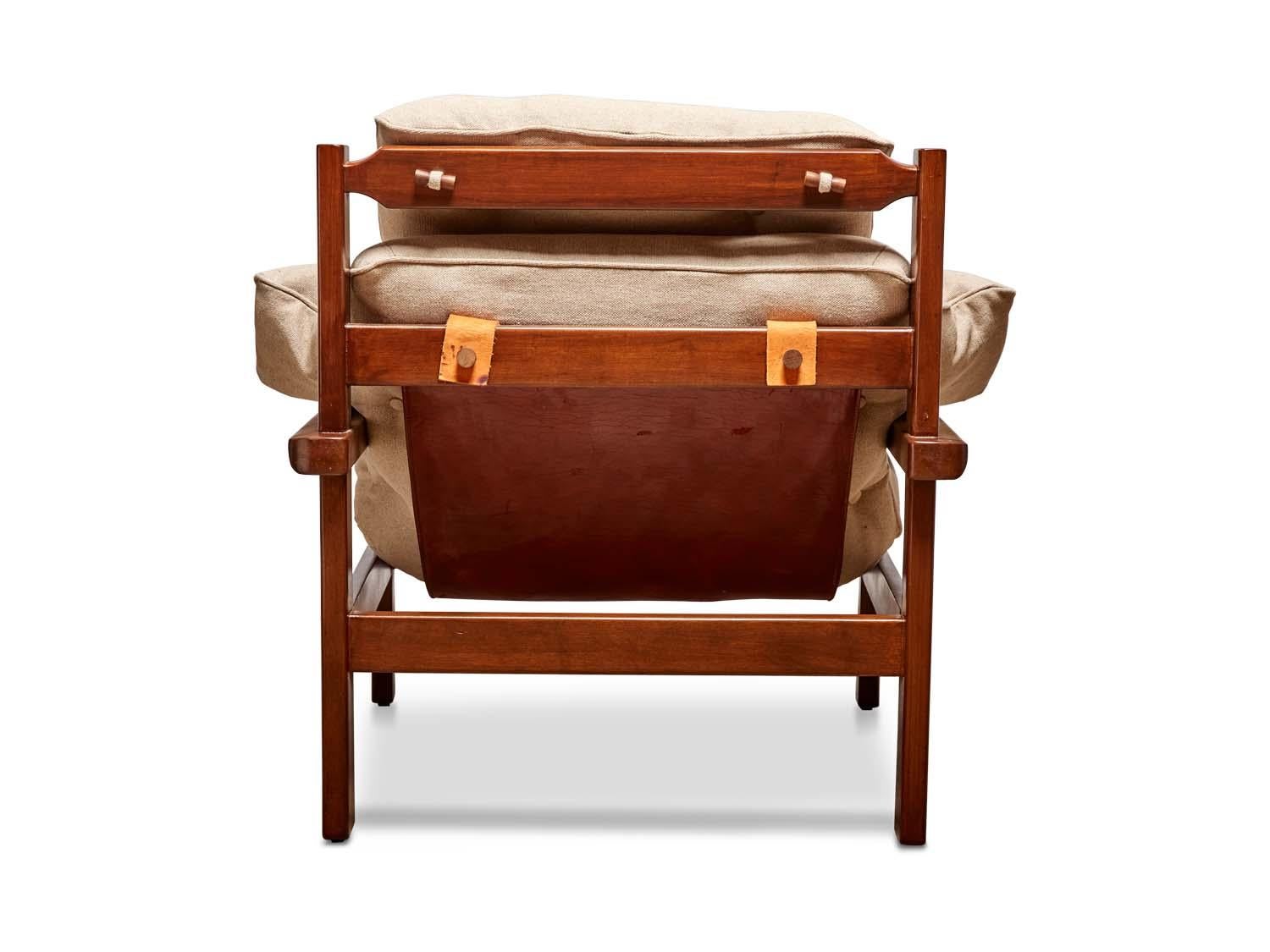 Wood Brazilian Lounge Chairs and Ottoman in the Style of Jean Gillon