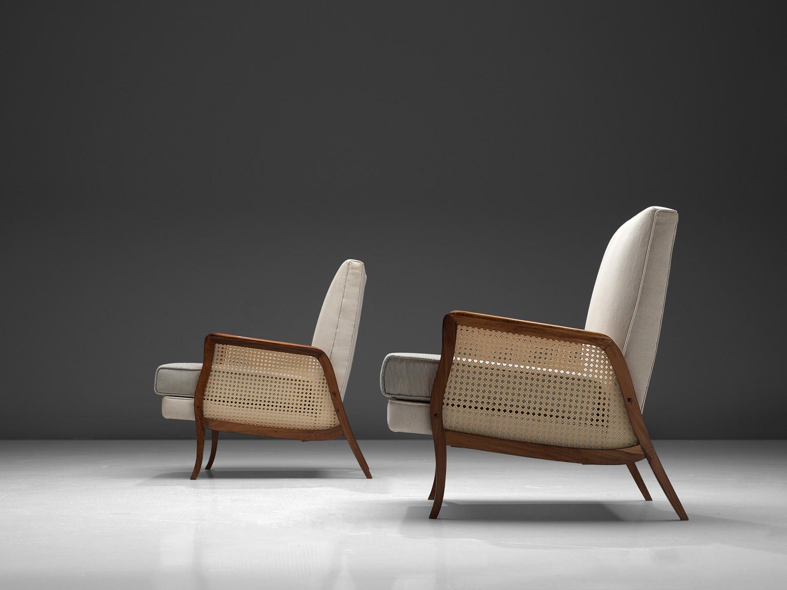 Mid-20th Century Brazilian Lounge Chairs with Caviuna, Cane and Upholstery