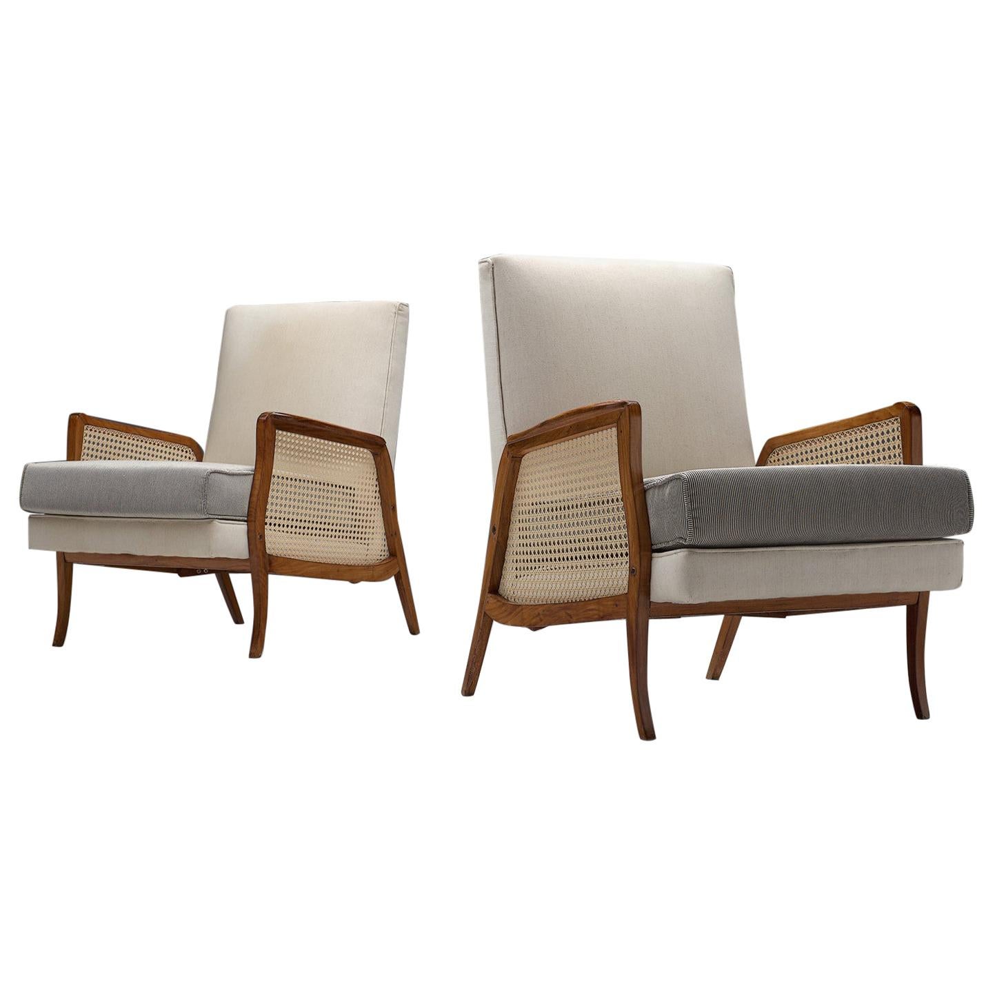Brazilian Lounge Chairs with Caviuna, Cane and Upholstery