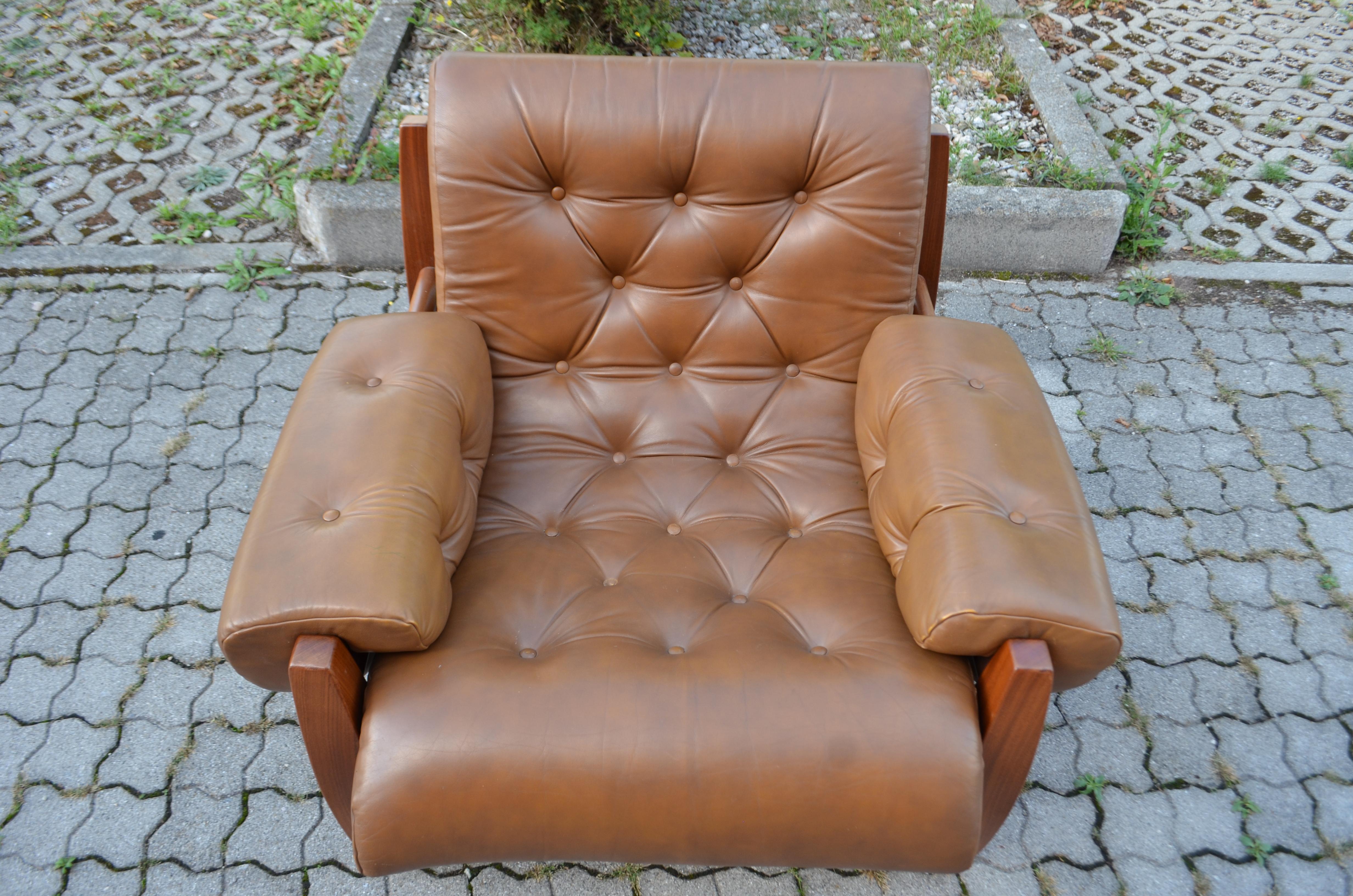 Brazilian Lounge Cognac Leather Armchair 1960s in the Manner of Jean Gillon For Sale 5