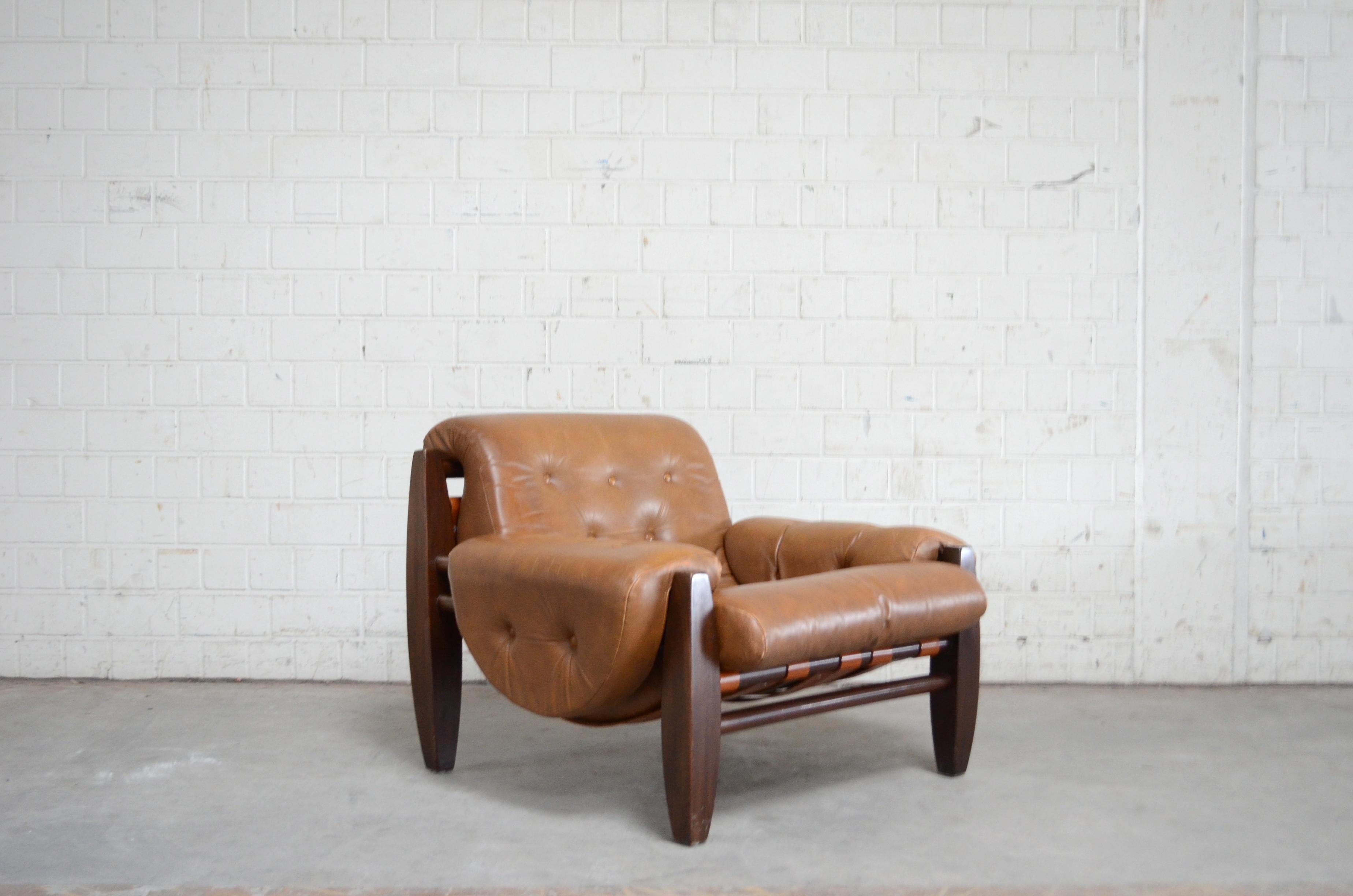 Brazilian Lounge Cognac Leather Armchair 1960s in the Manner of Jean Gillon 6