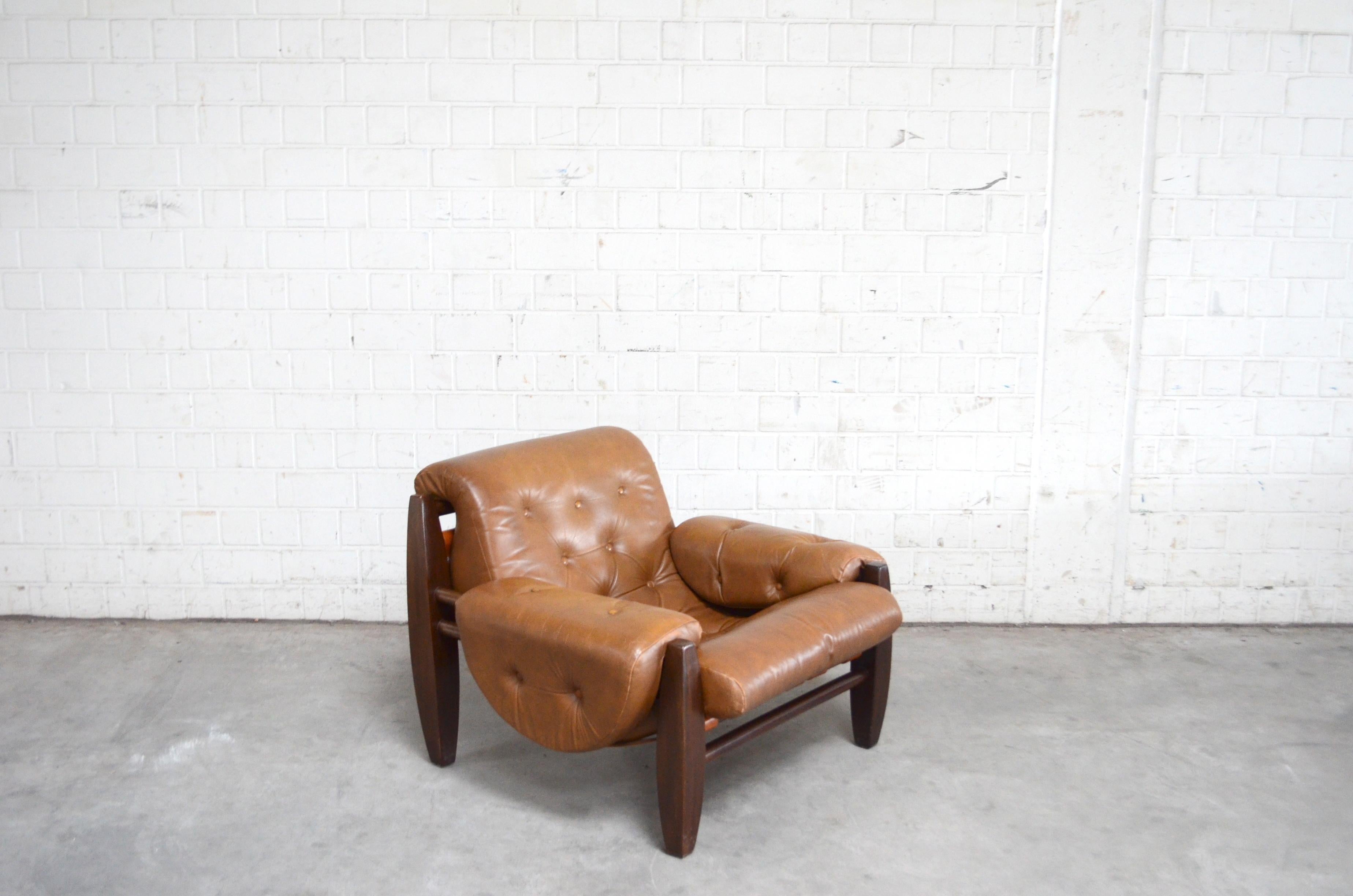 Brazilian Lounge Cognac Leather Armchair 1960s in the Manner of Jean Gillon 7