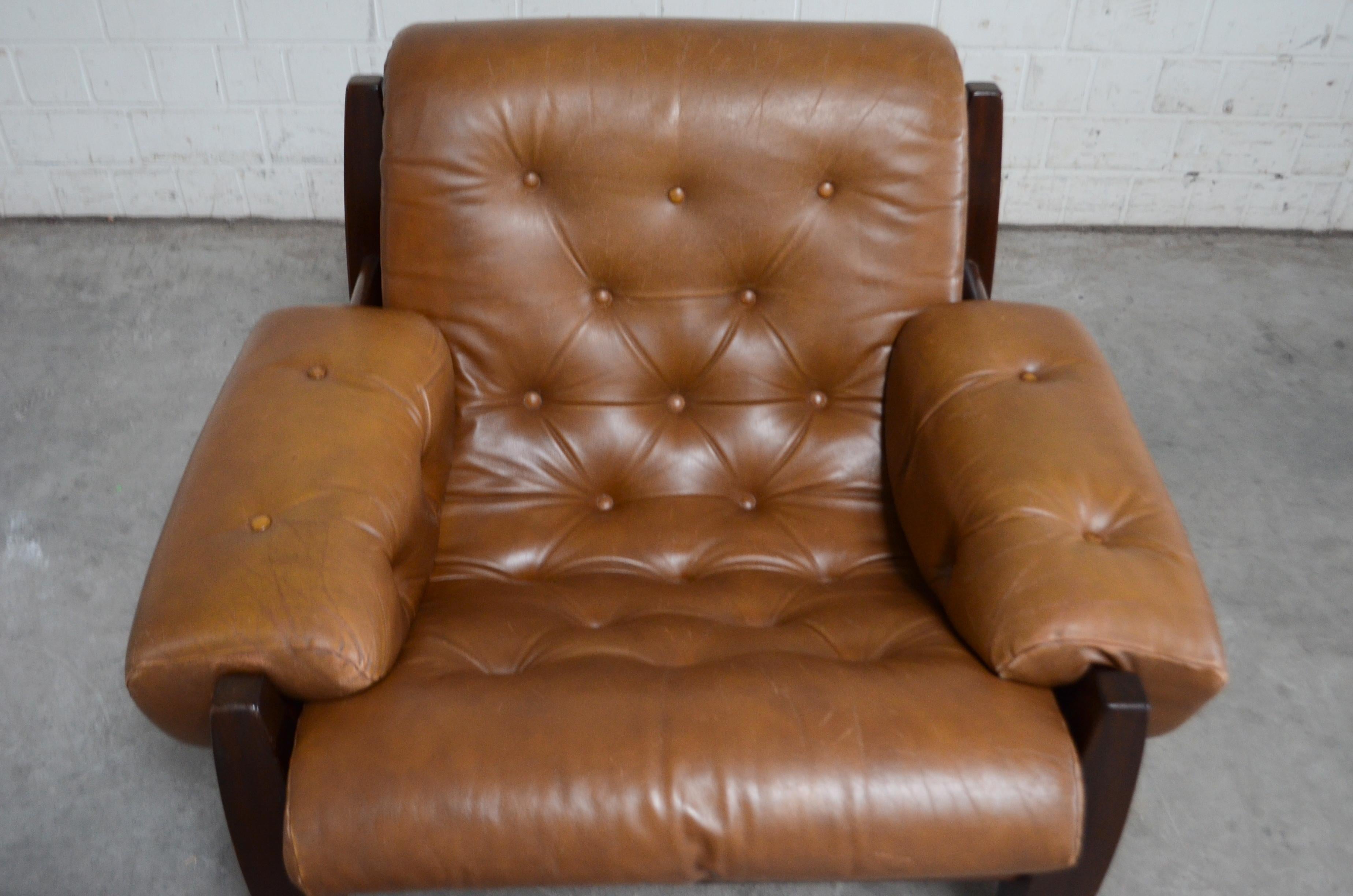 Brazilian Lounge Cognac Leather Armchair 1960s in the Manner of Jean Gillon 12