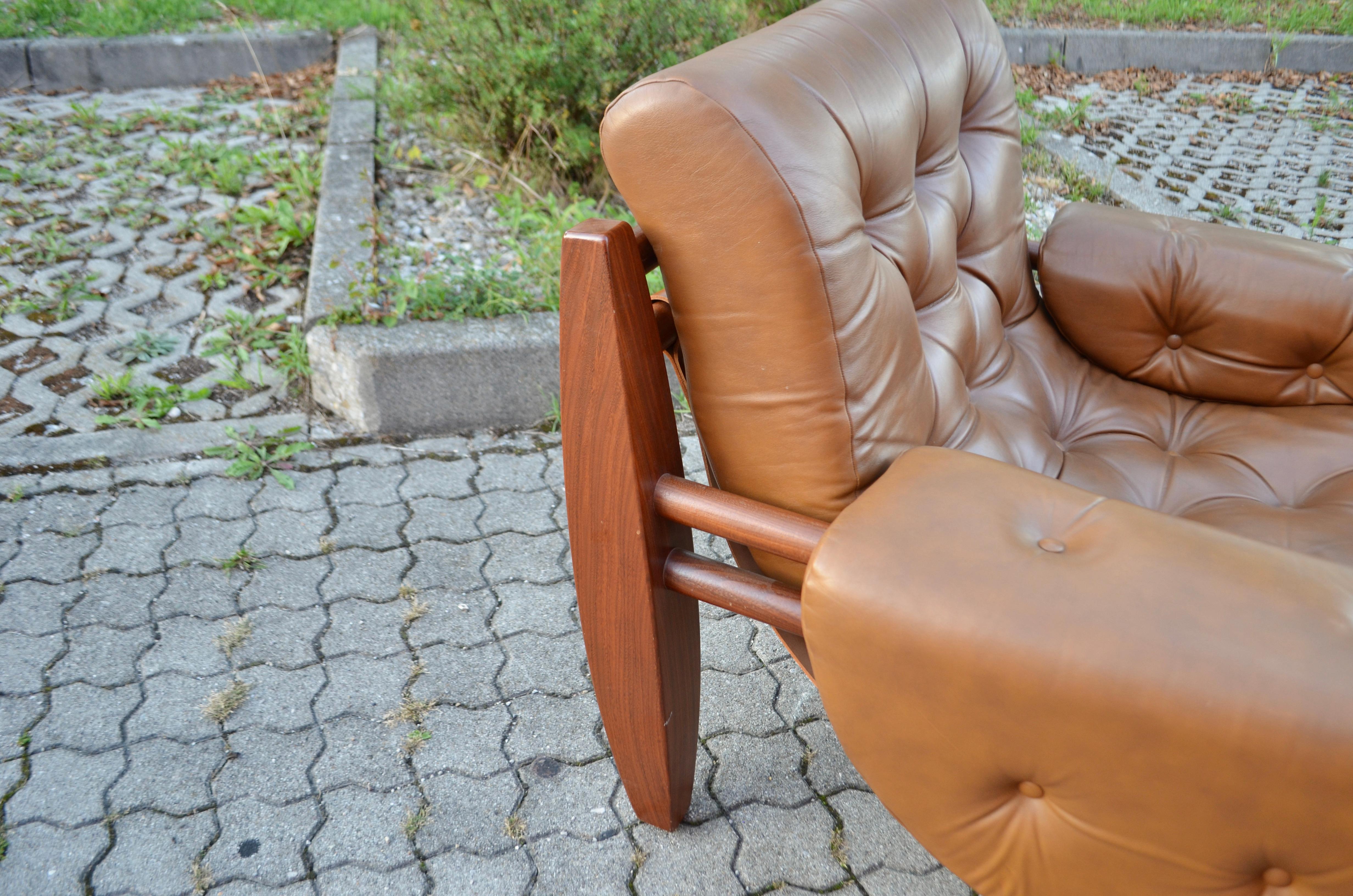 Brazilian Lounge Cognac Leather Armchair 1960s in the Manner of Jean Gillon For Sale 12