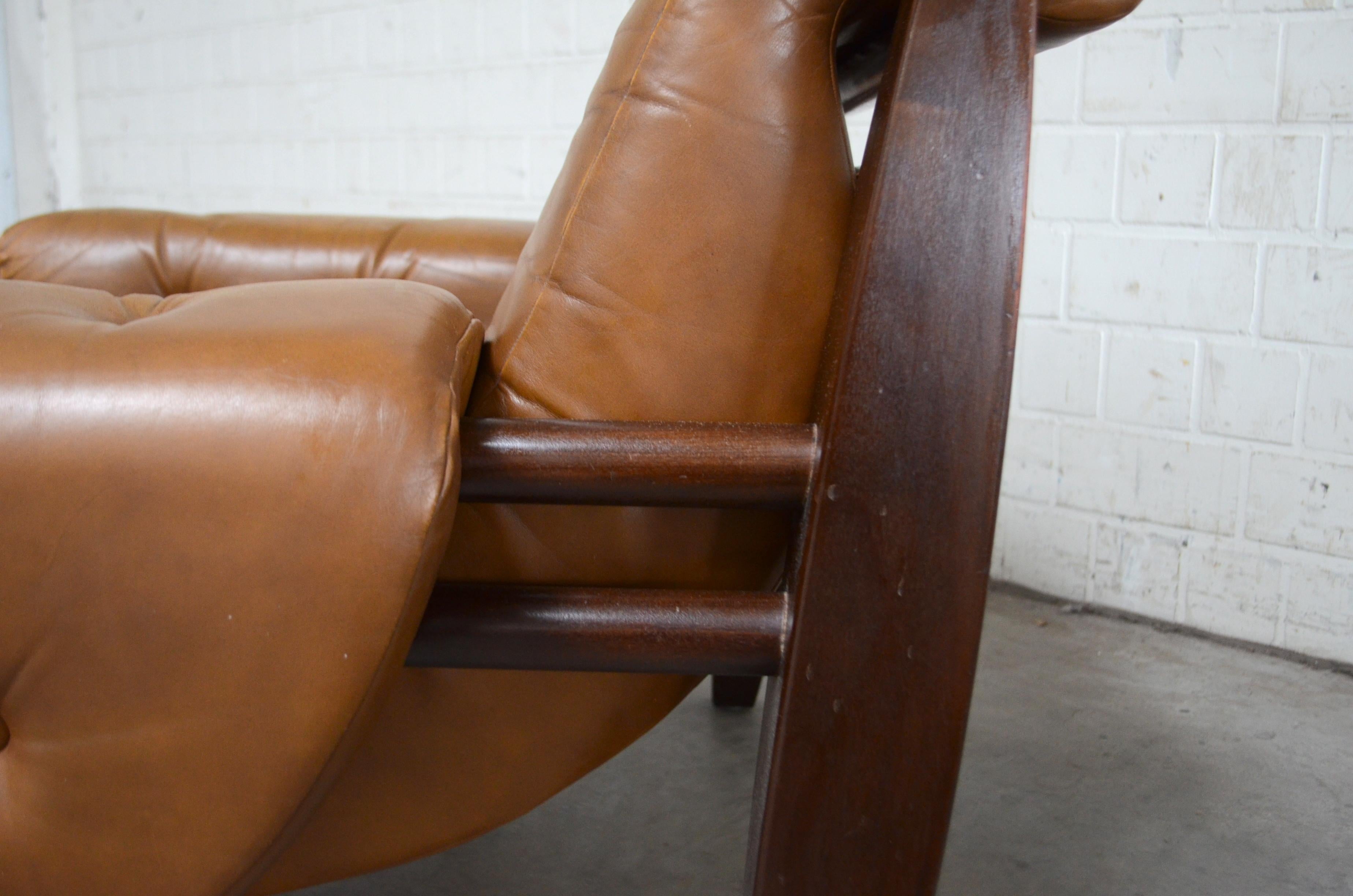 Brazilian Lounge Cognac Leather Armchair 1960s in the Manner of Jean Gillon 13