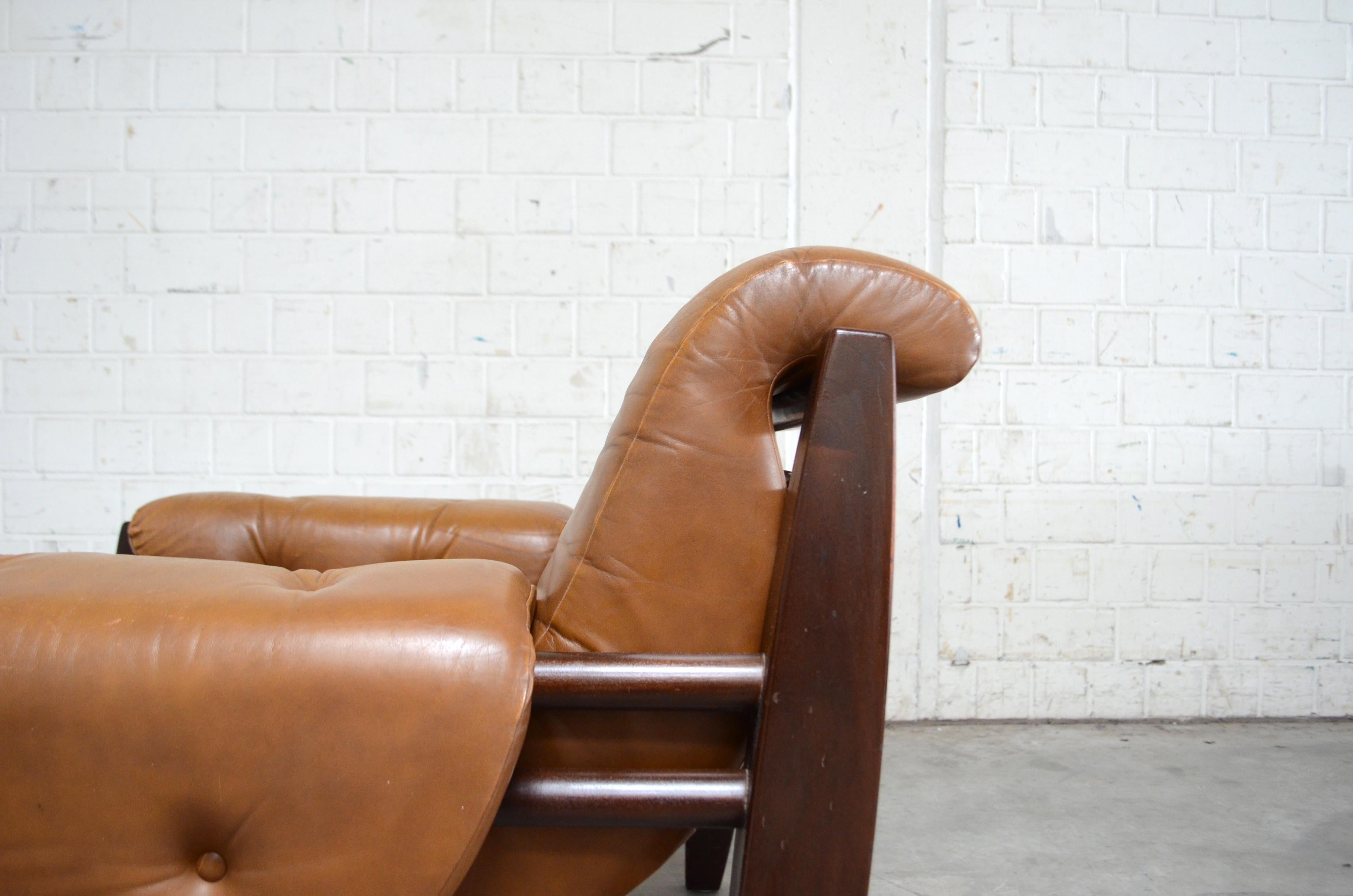 Brazilian Lounge Cognac Leather Armchair 1960s in the Manner of Jean Gillon 14