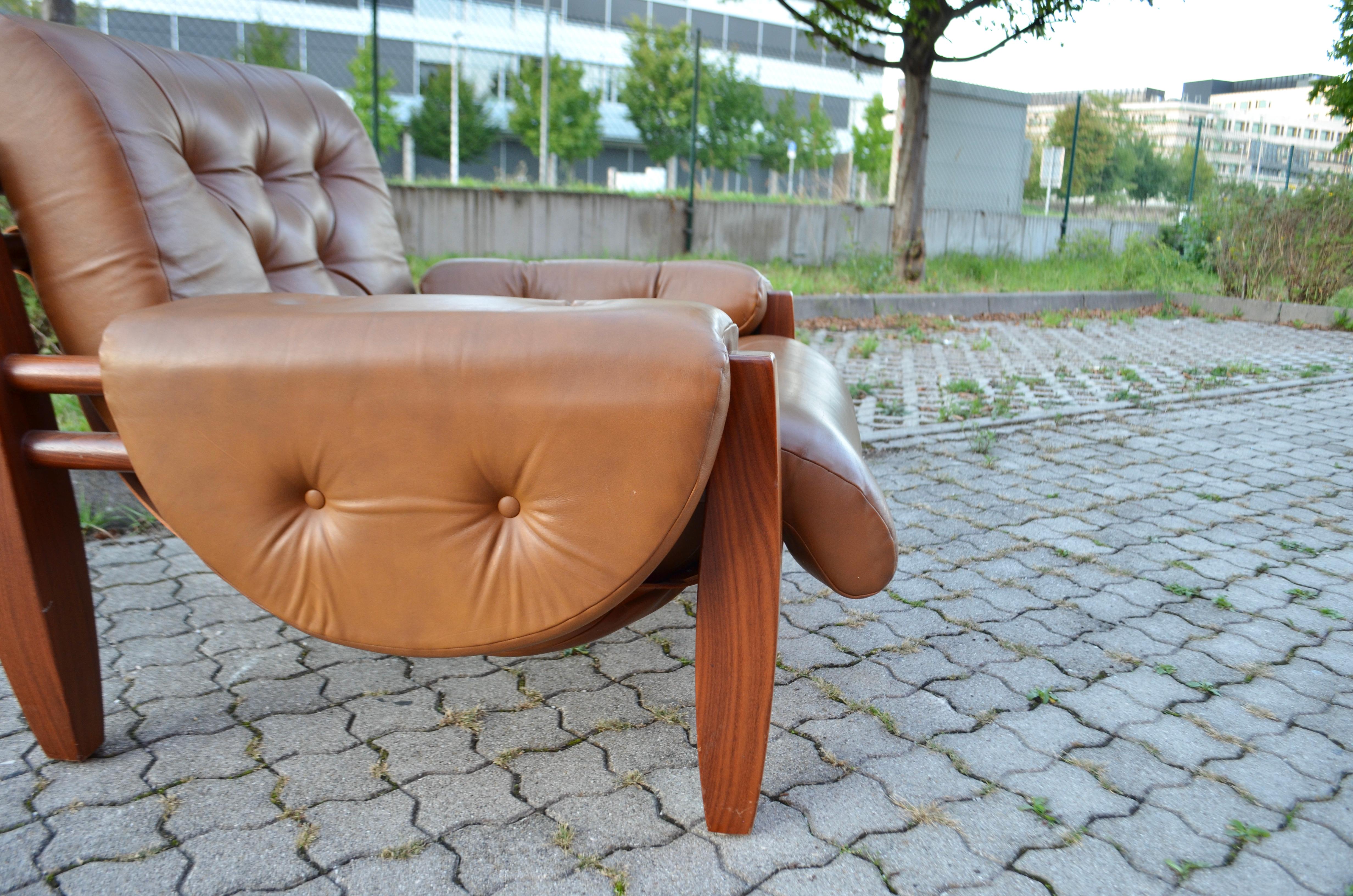 Brazilian Lounge Cognac Leather Armchair 1960s in the Manner of Jean Gillon For Sale 14