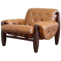 Brazilian Lounge Cognac Leather Armchair 1960s in the Manner of Jean Gillon